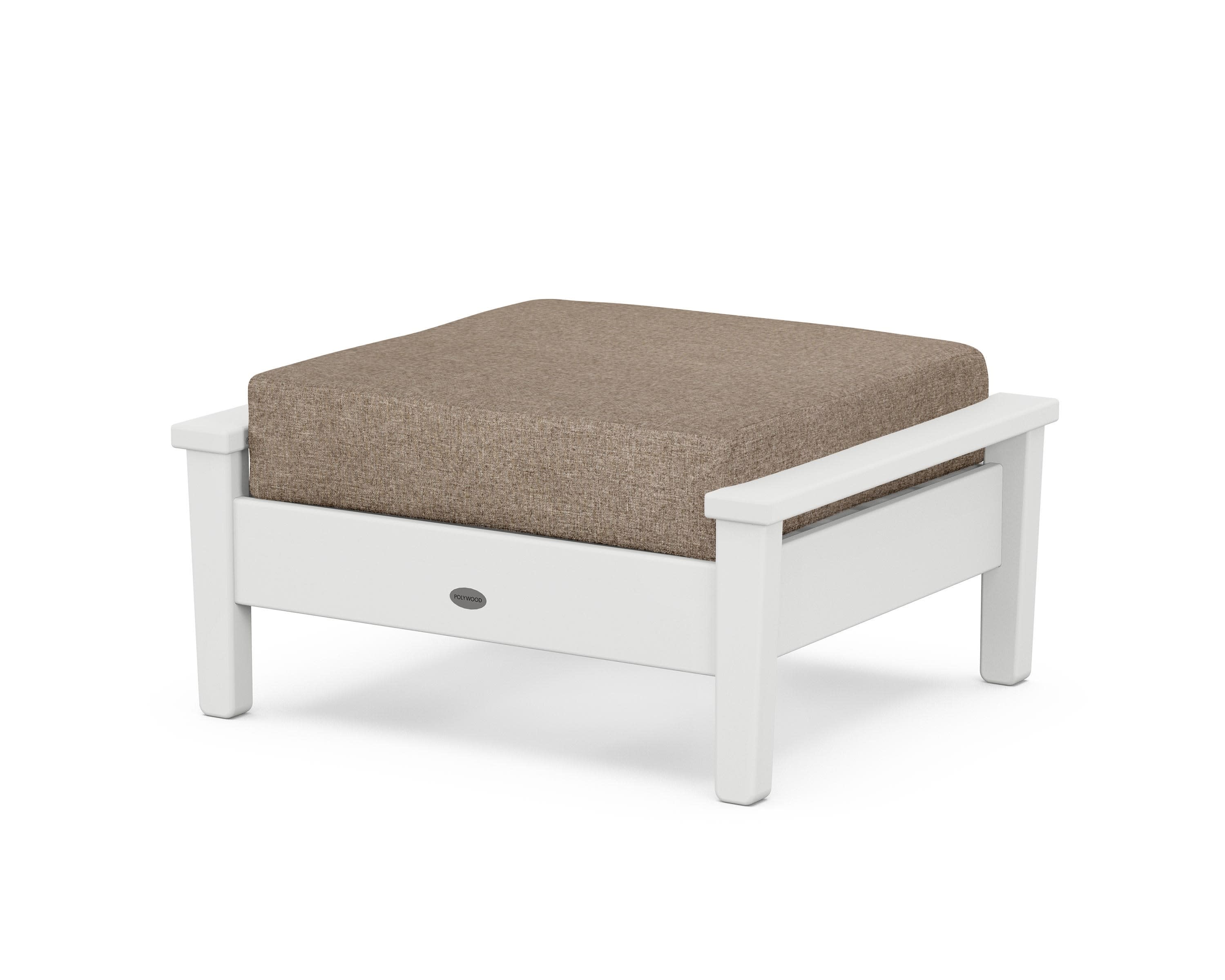 Prescott Deep Seating Ottoman in White / Spiced Burlap