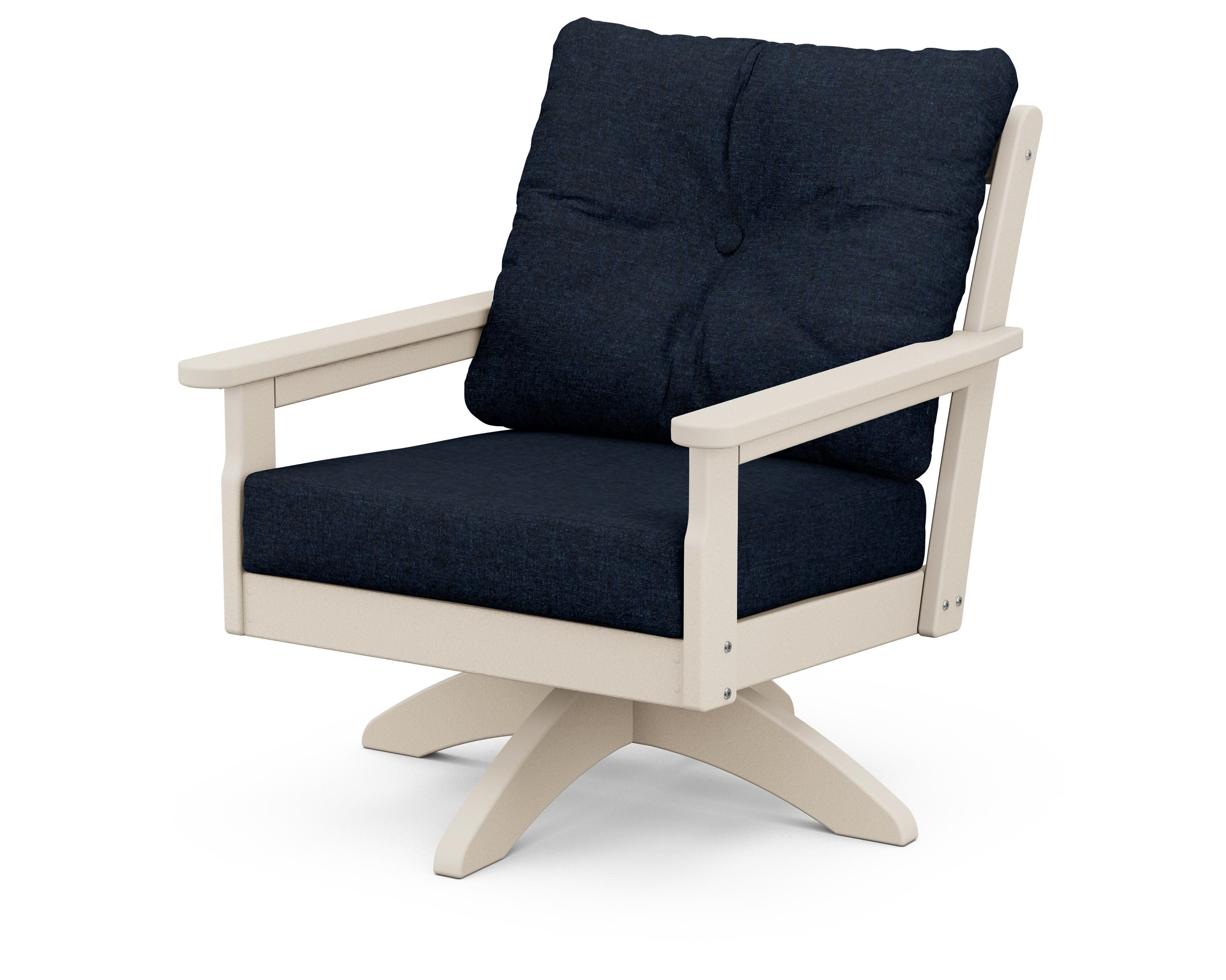Vineyard Deep Seating Swivel Chair in Sand / Marine Indigo