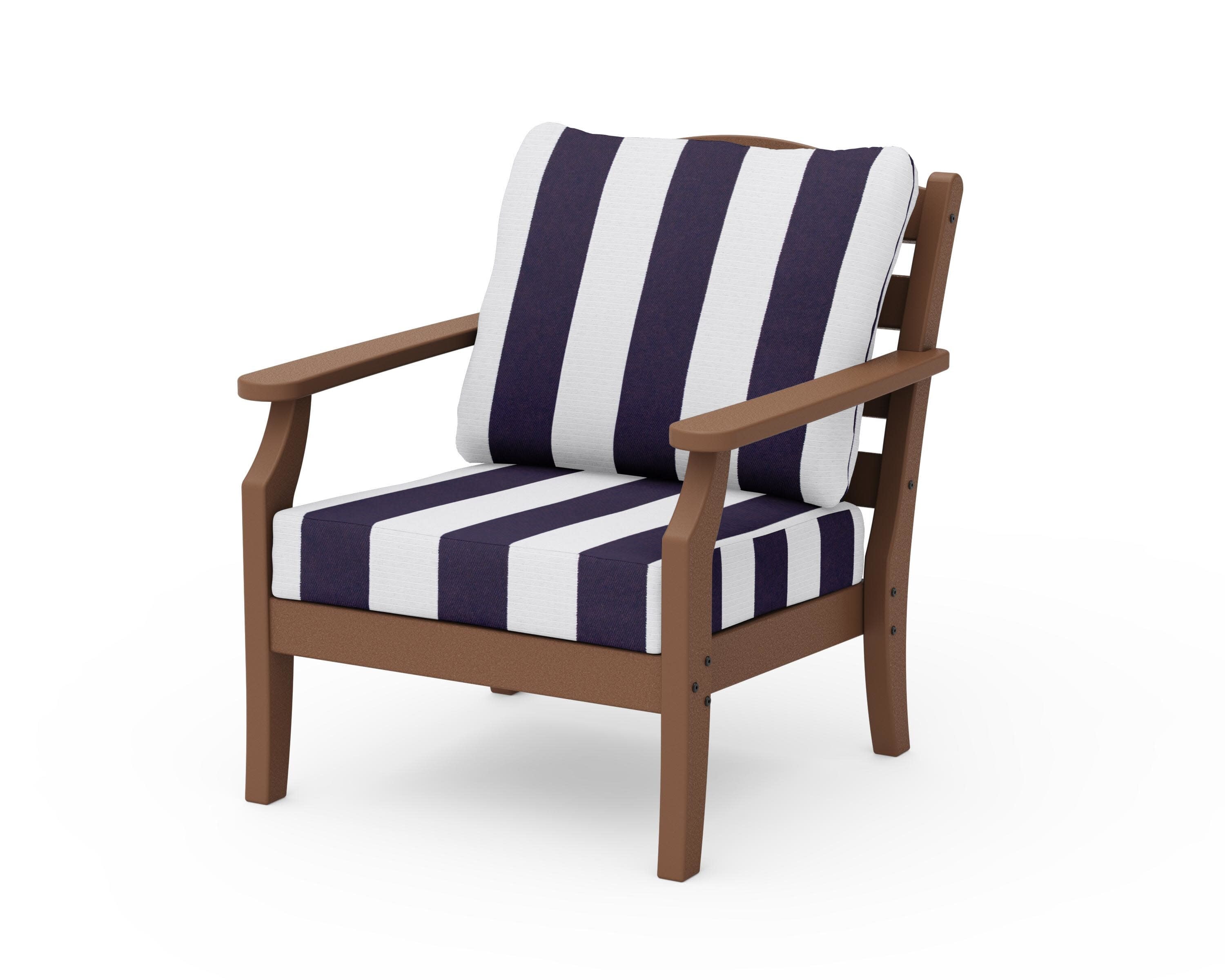 Savannah Deep Seating Chair in Teak / Cabana Stripe Navy