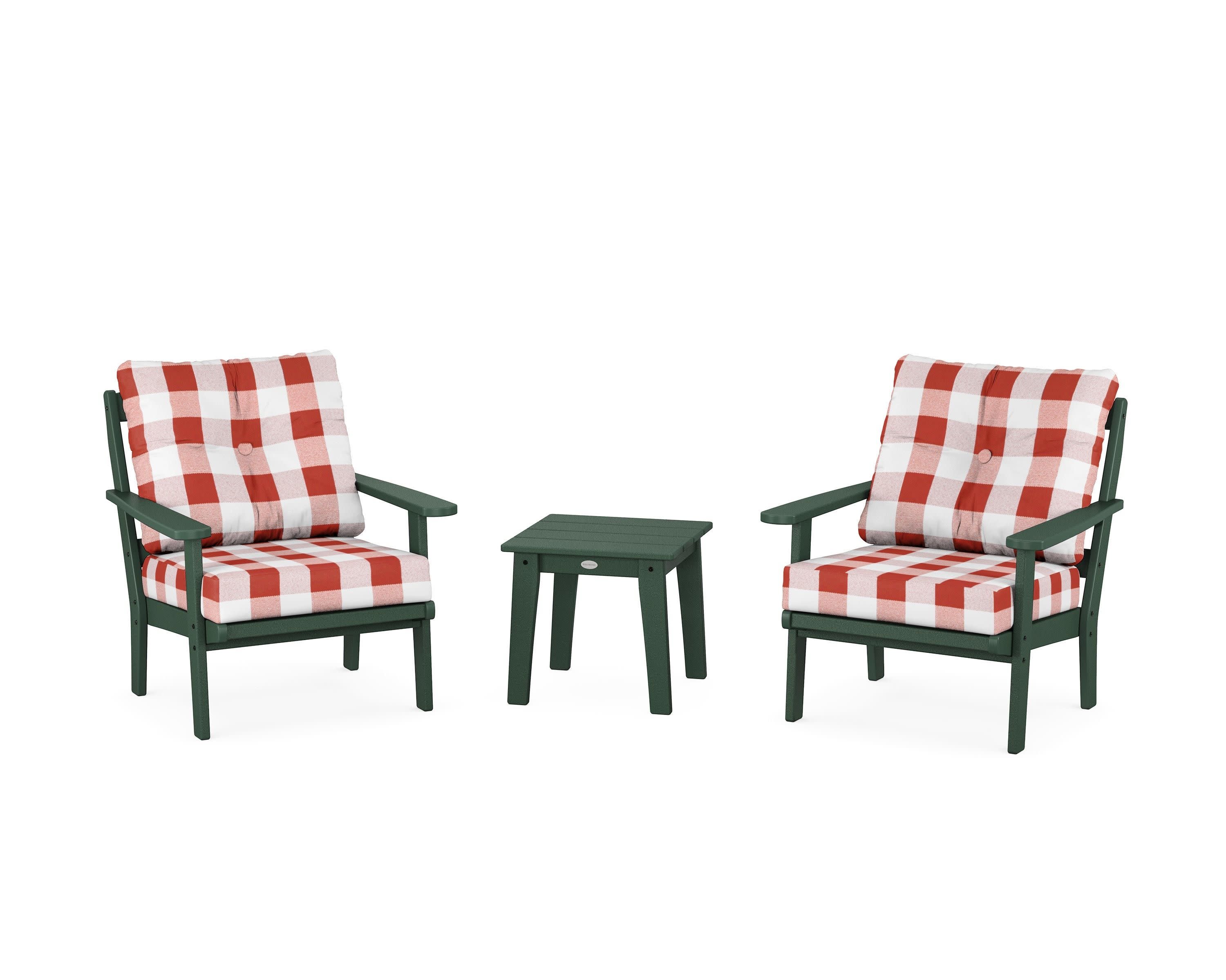 Mission 3-Piece Deep Seating Set in Green / Buffalo Plaid Crimson