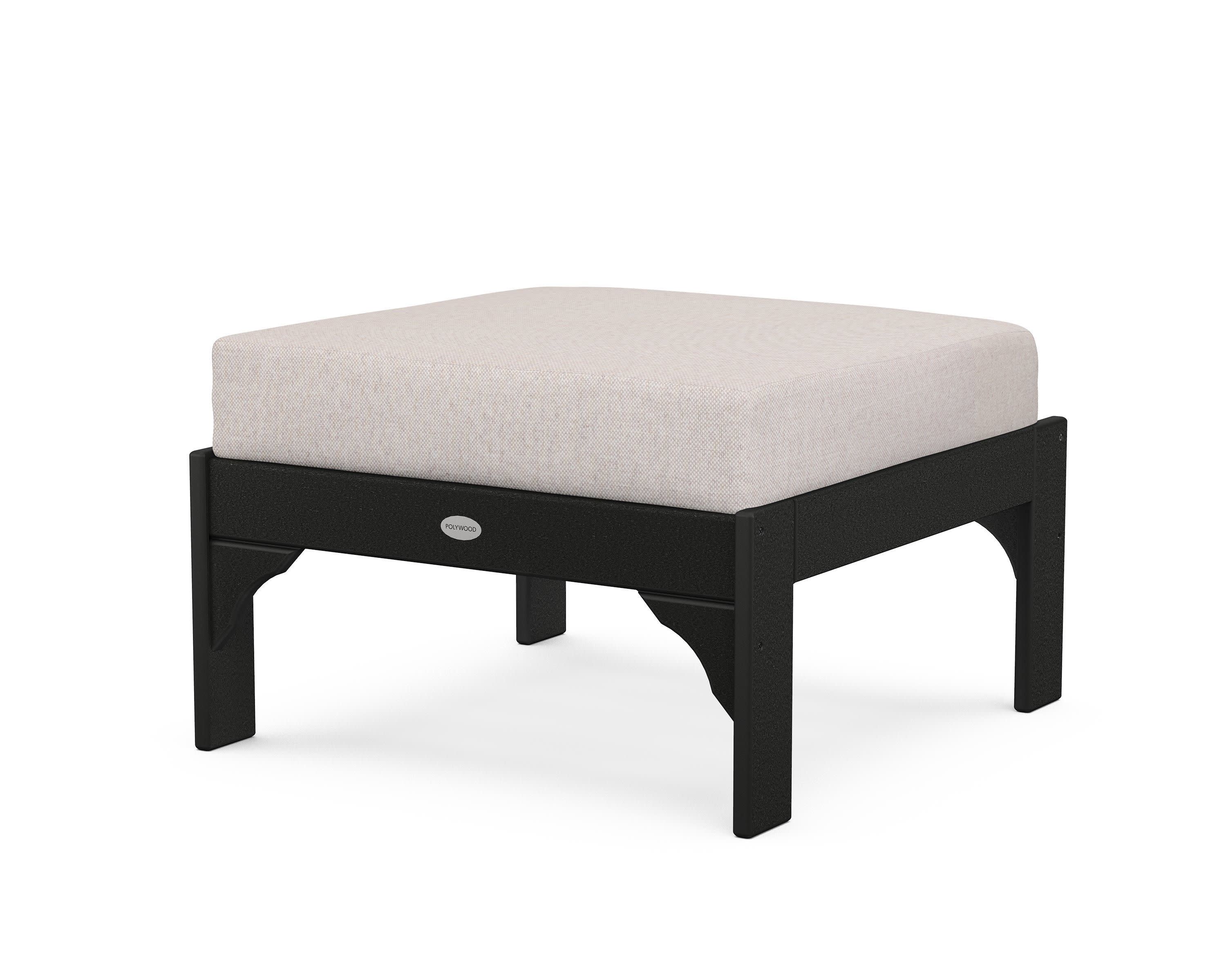 Vineyard Deep Seating Ottoman in Black / Dune Burlap