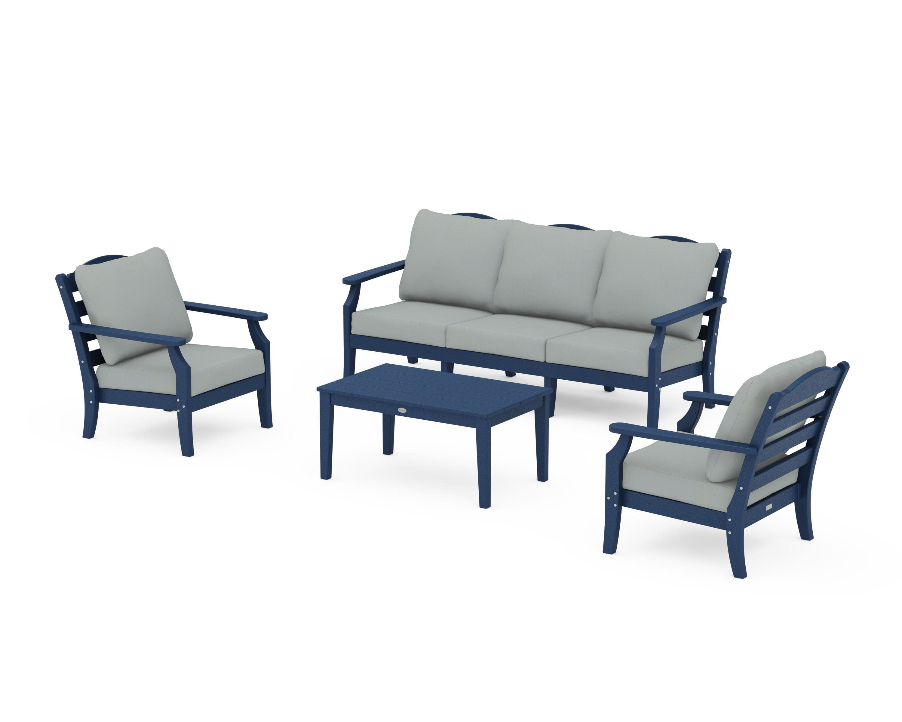 Savannah 4-Piece Deep Seating Set with Sofa in Navy / Spa