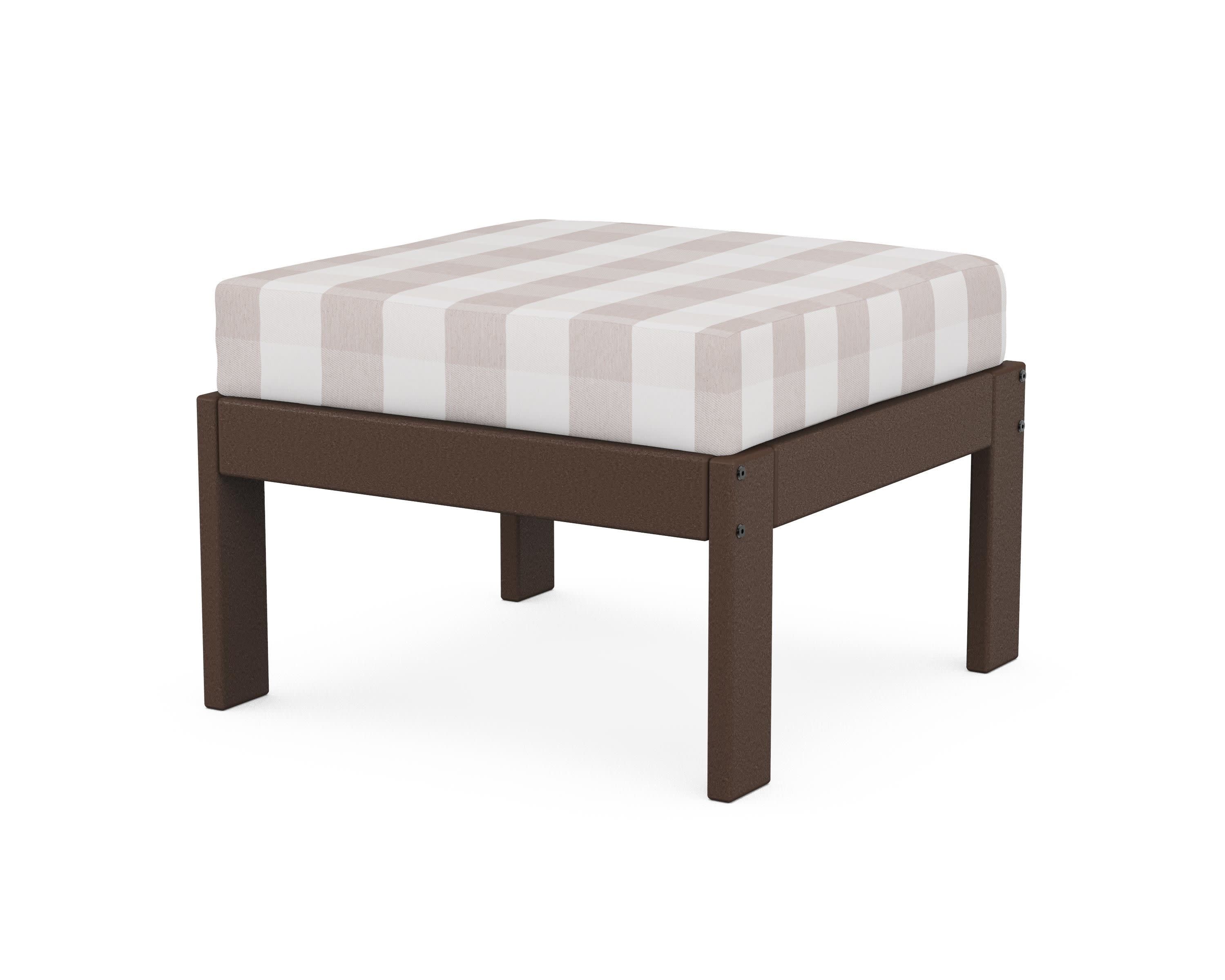 Vineyard Modular Ottoman in Mahogany / Buffalo Plaid Dune Burlap