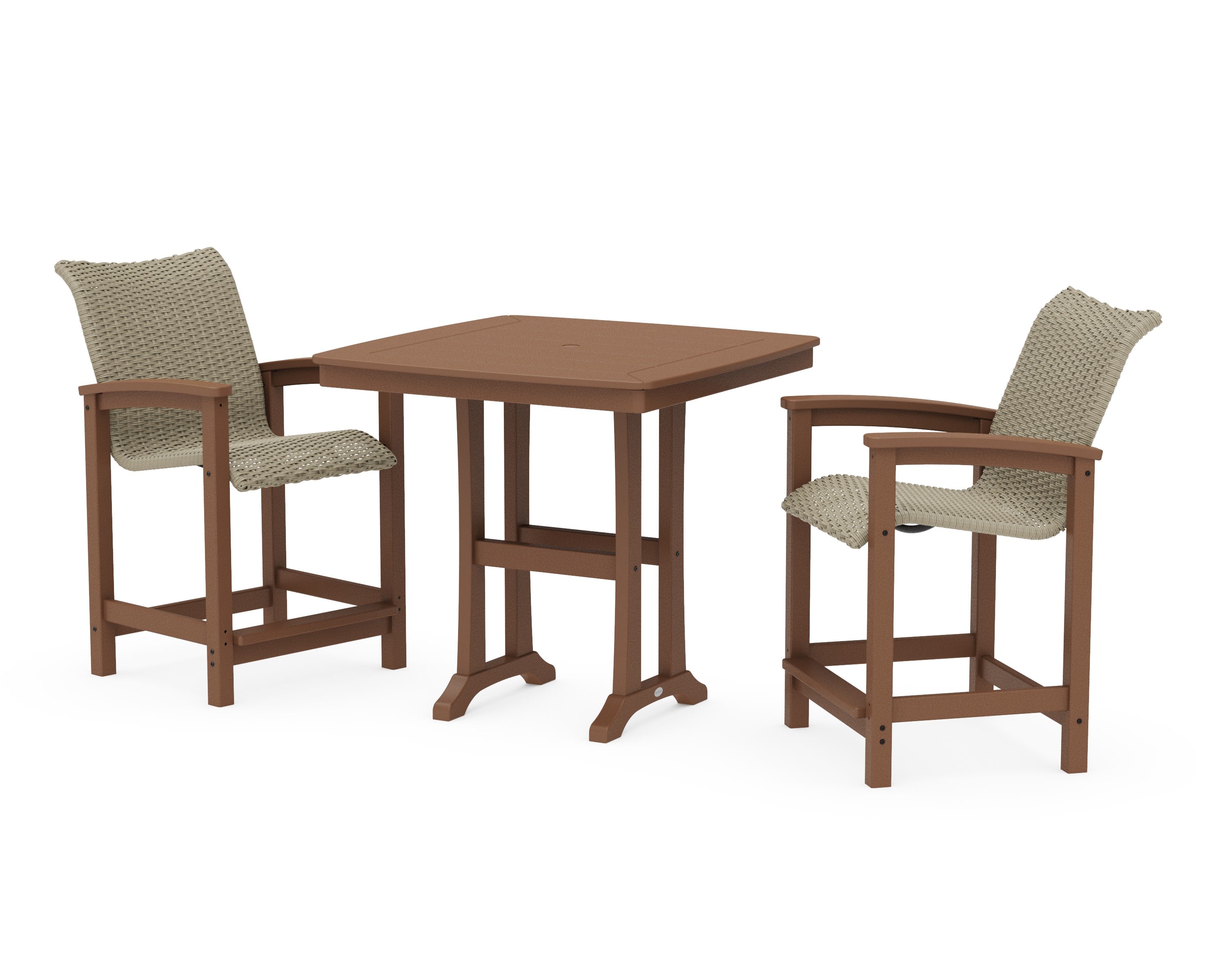 Coastal Woven 3-Piece Counter Set with Trestle Legs in Teak / Dune Grass