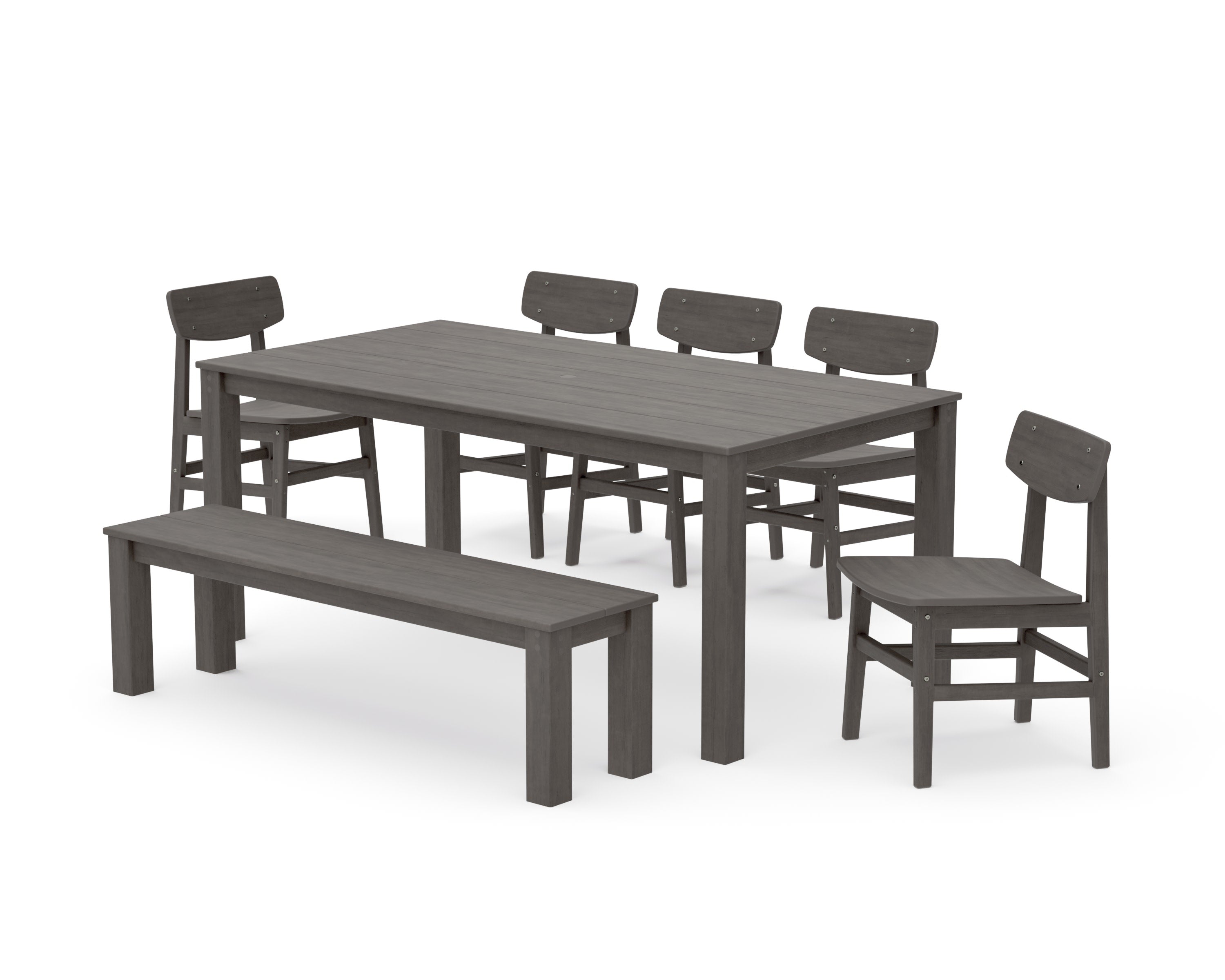 Modern Studio Urban Chair 7-Piece Parsons Dining Set with Bench in Driftwood