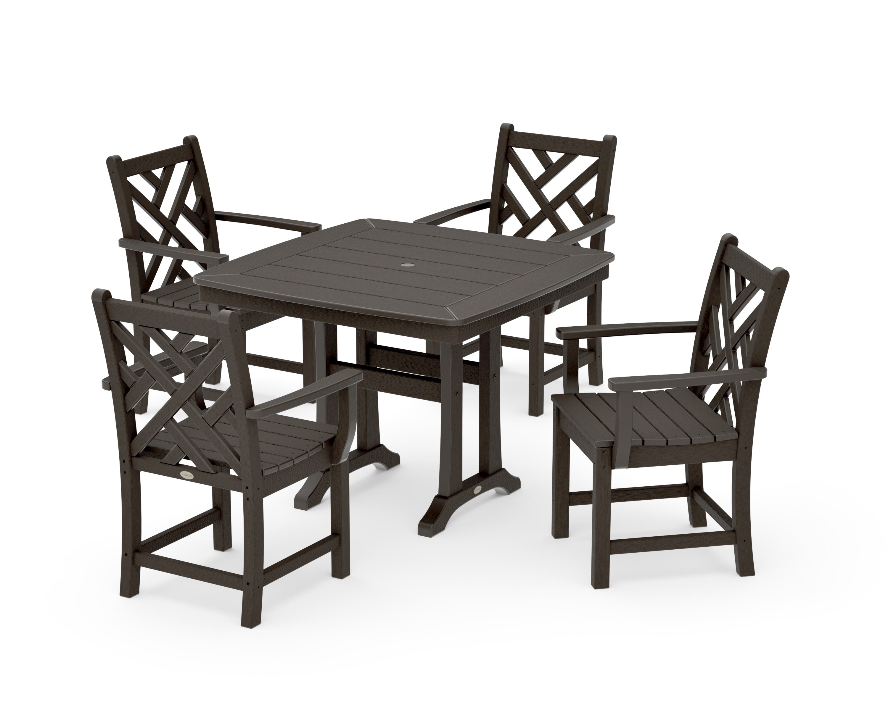 Chippendale 5-Piece Dining Set with Trestle Legs in Vintage Coffee