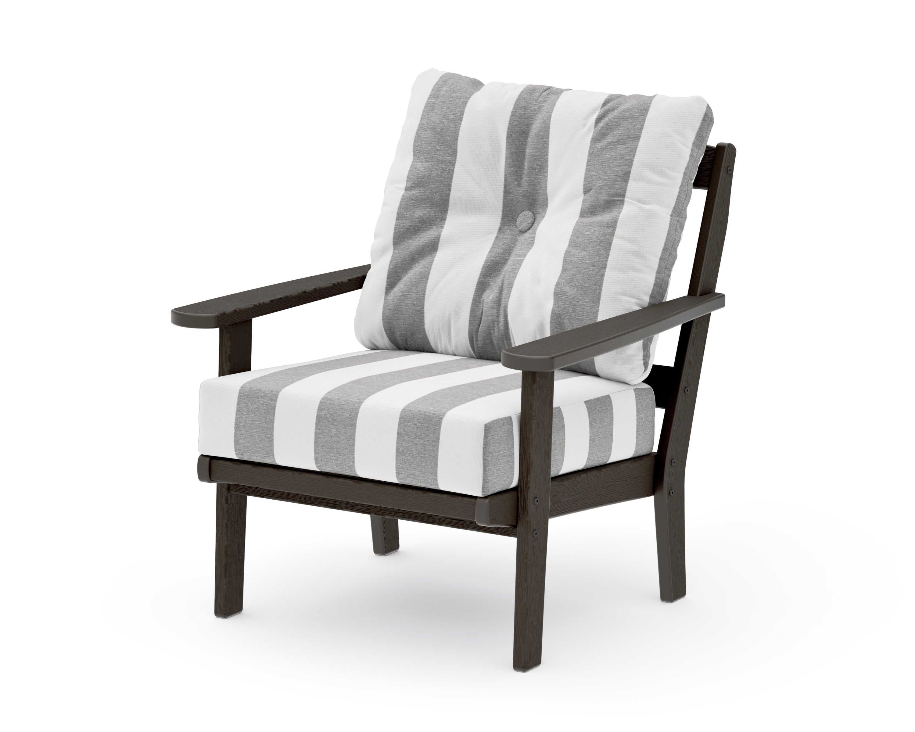 Mission Deep Seating Chair in Vintage Coffee / Cabana Stripe Grey Mist