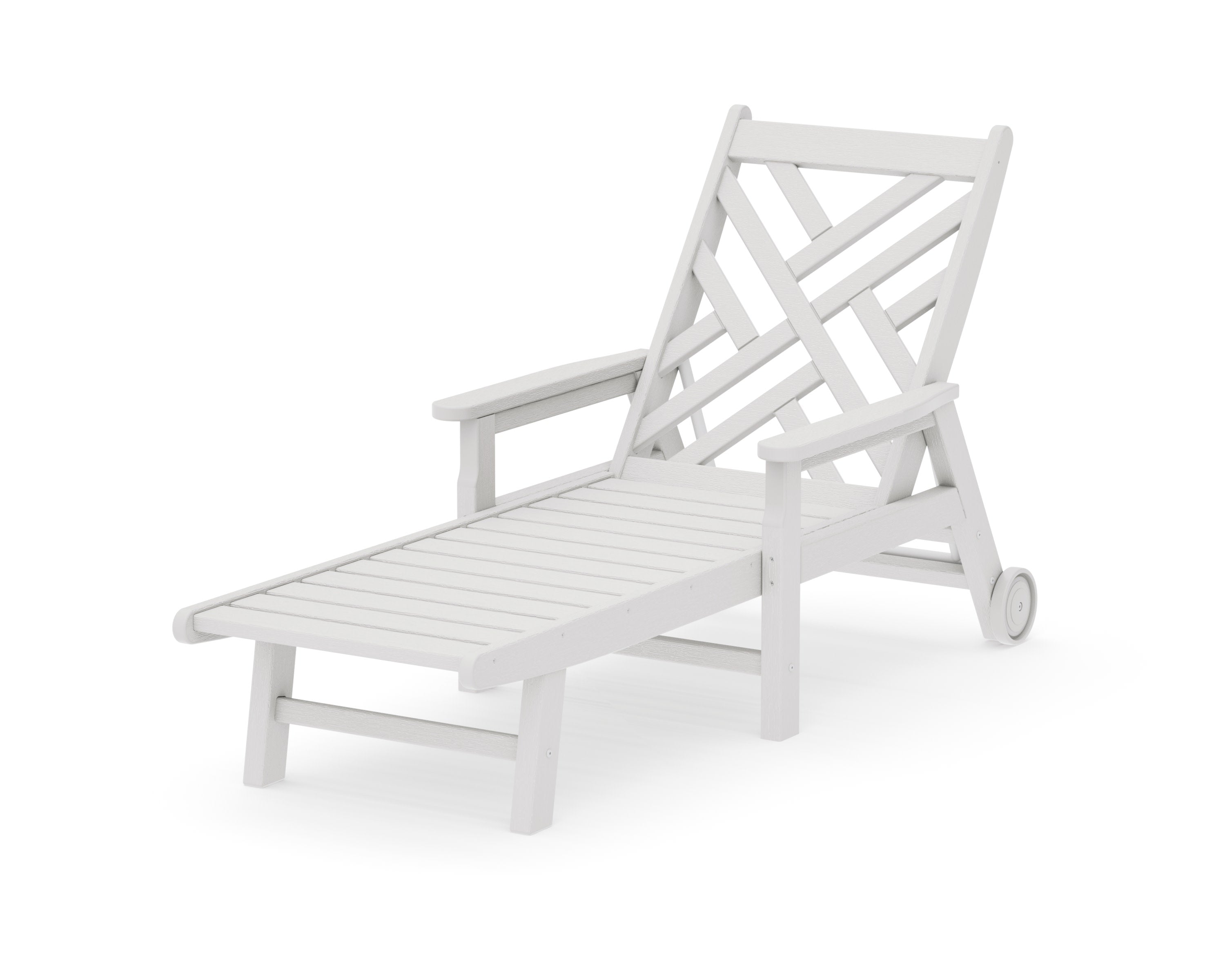 Chippendale Chaise with Arms and Wheels in Vintage White