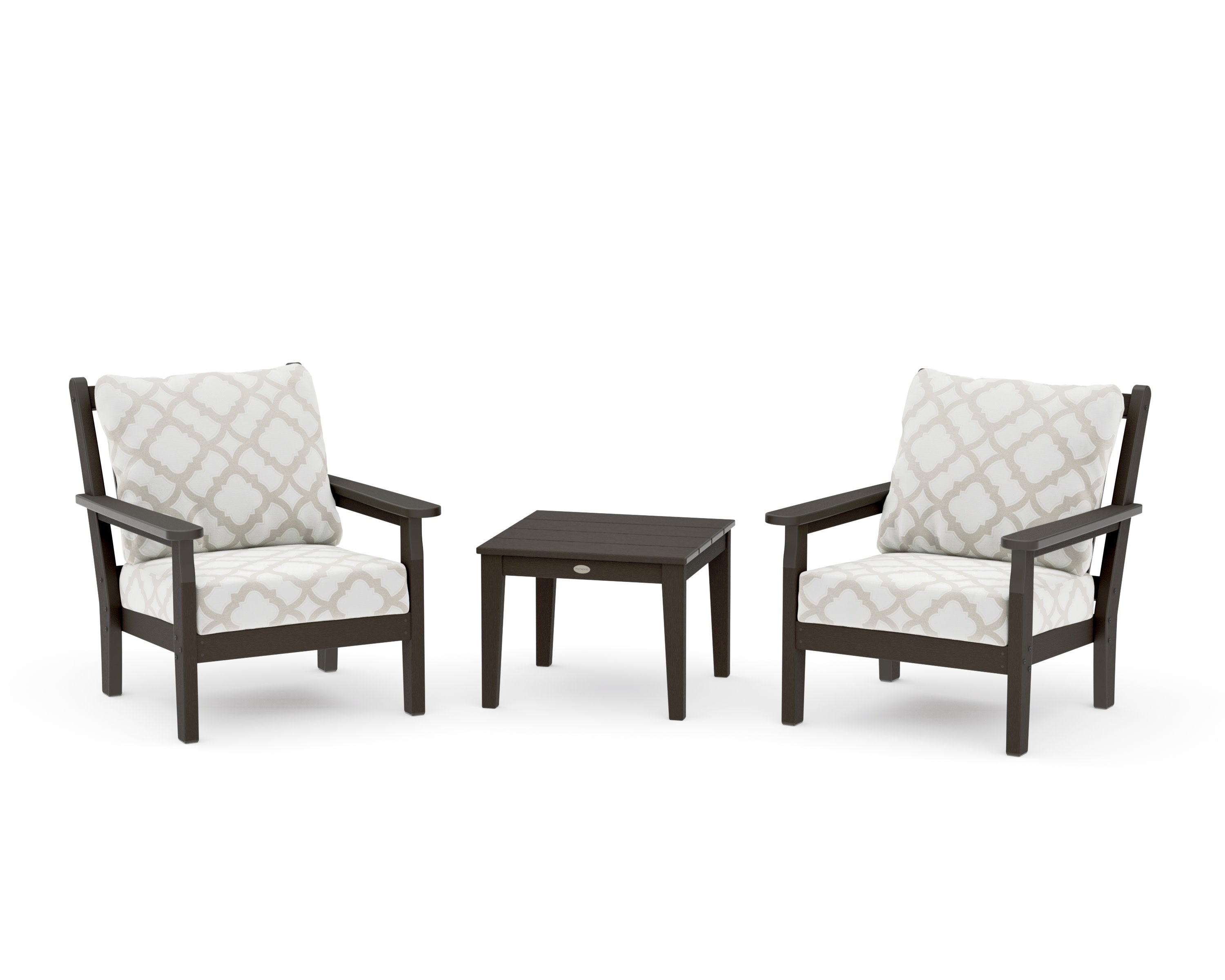 Chippendale 3-Piece Deep Seating Set in Vintage Coffee / Trellis Dune Burlap