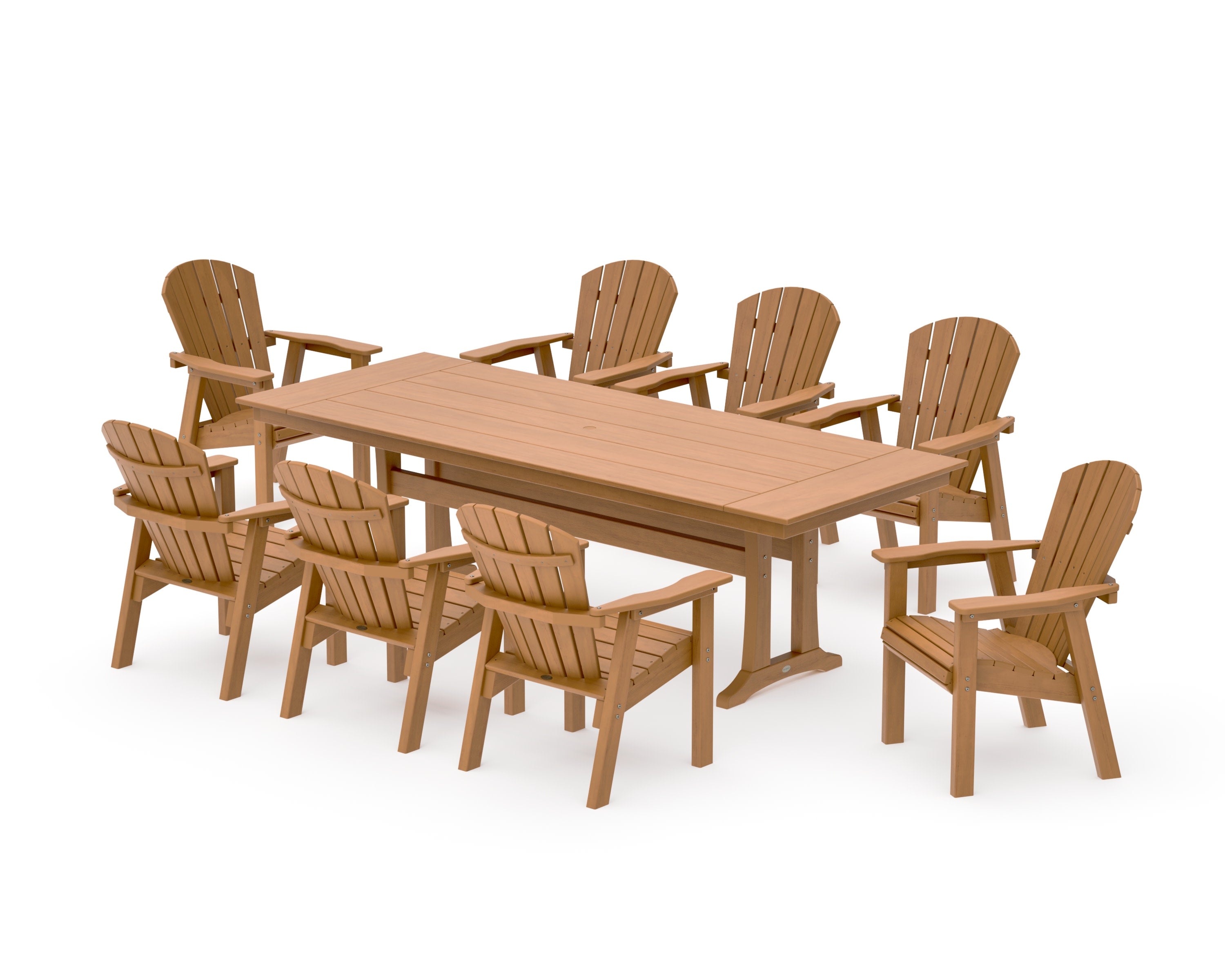 Seashell 9-Piece Farmhouse Dining Set with Trestle Legs in Natural