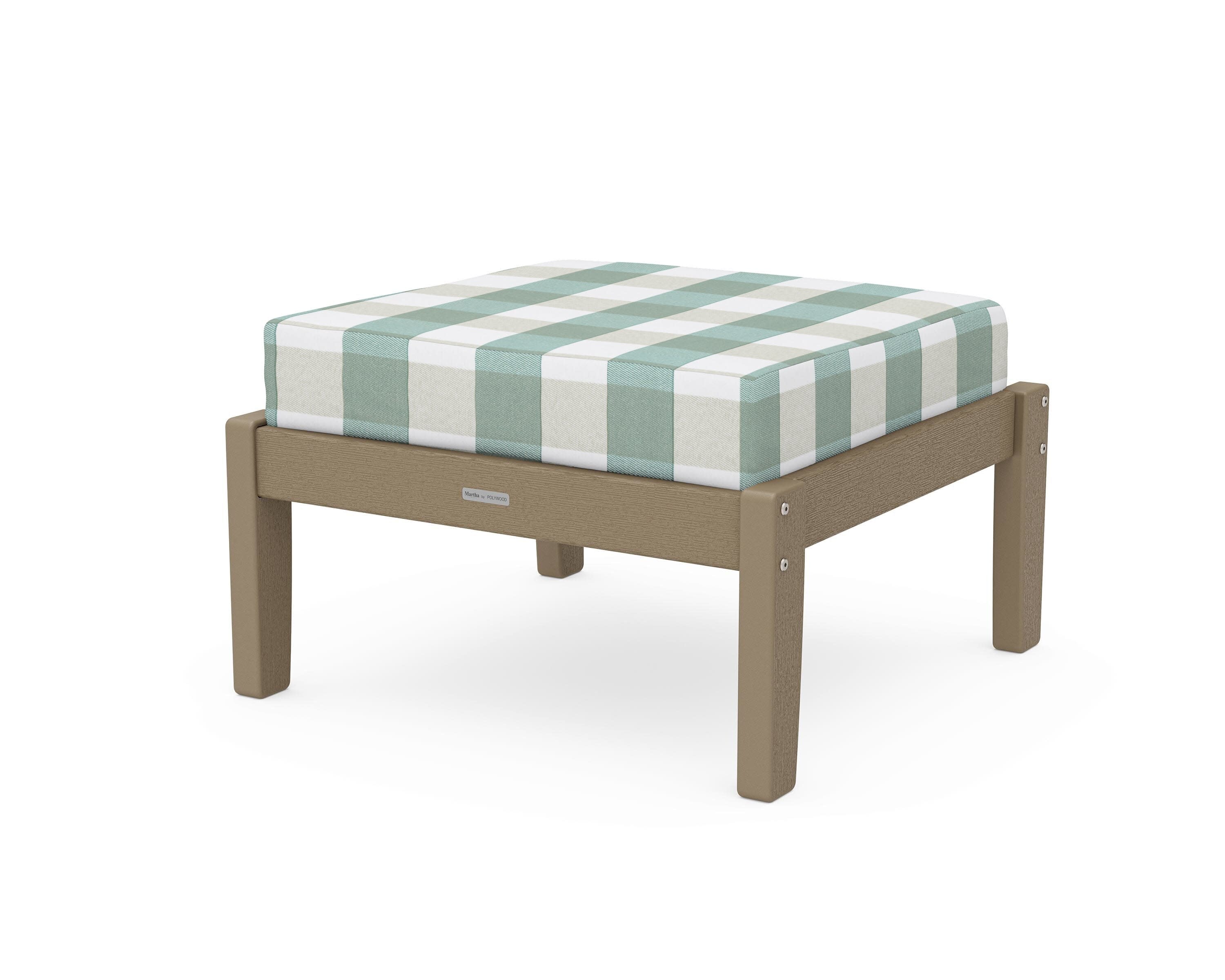 Chinoiserie Deep Seating Ottoman in Vintage Sahara / Buffalo Plaid Glacier Spa