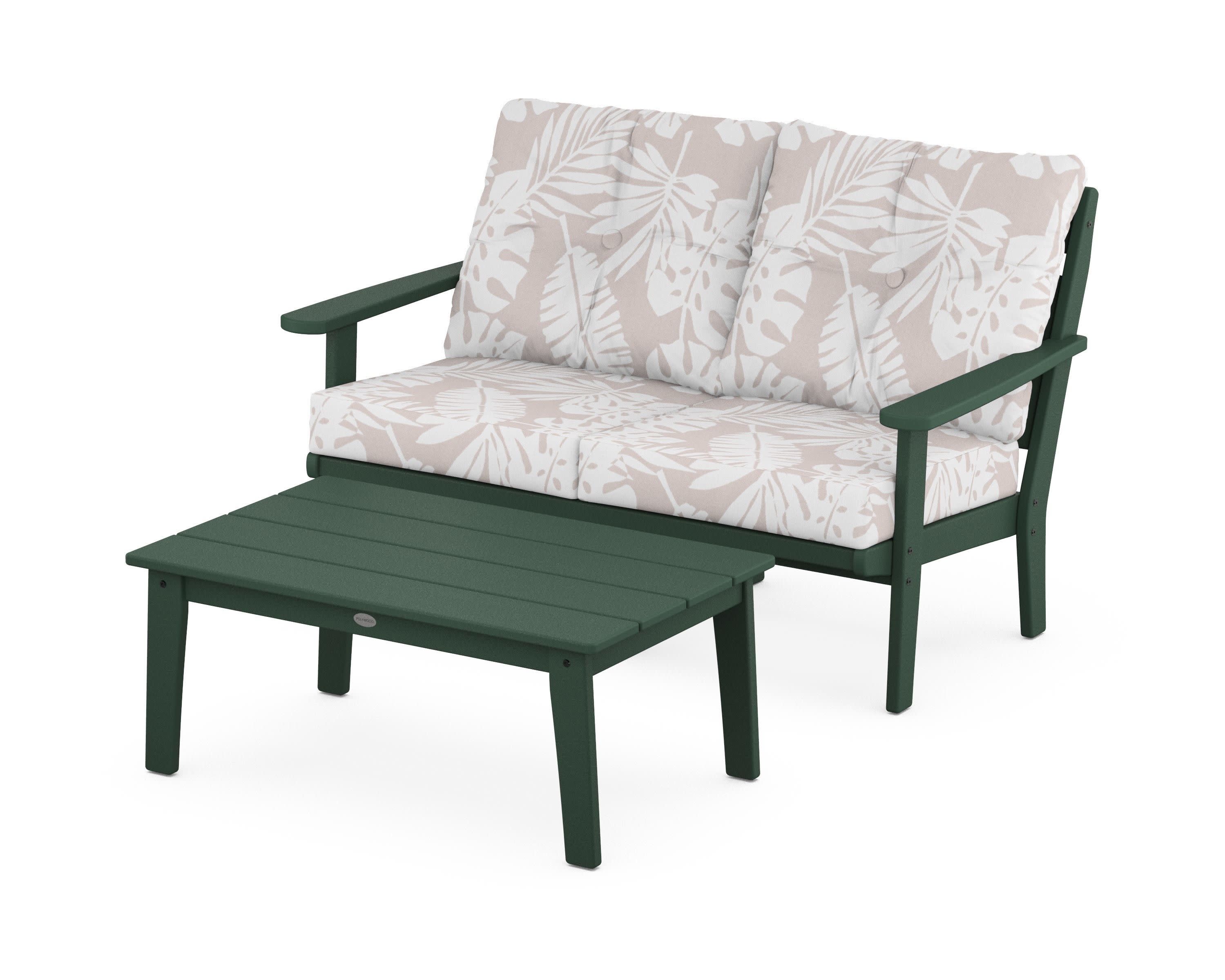Lakeside 2-Piece Lounge Loveseat Set in Green / Leaf Dune Burlap