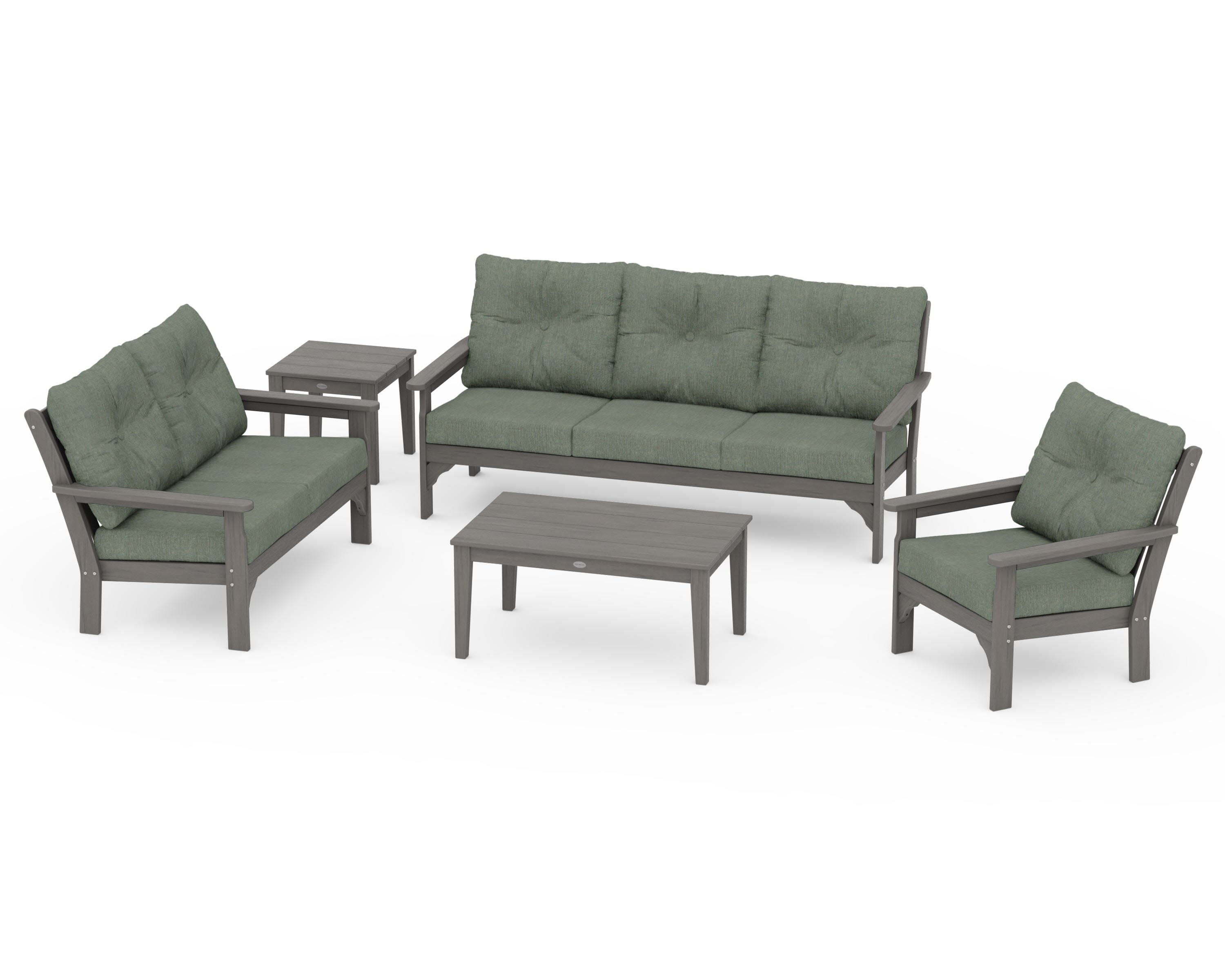 Vineyard 5 Piece Deep Seating Set in Driftwood / Cast Sage