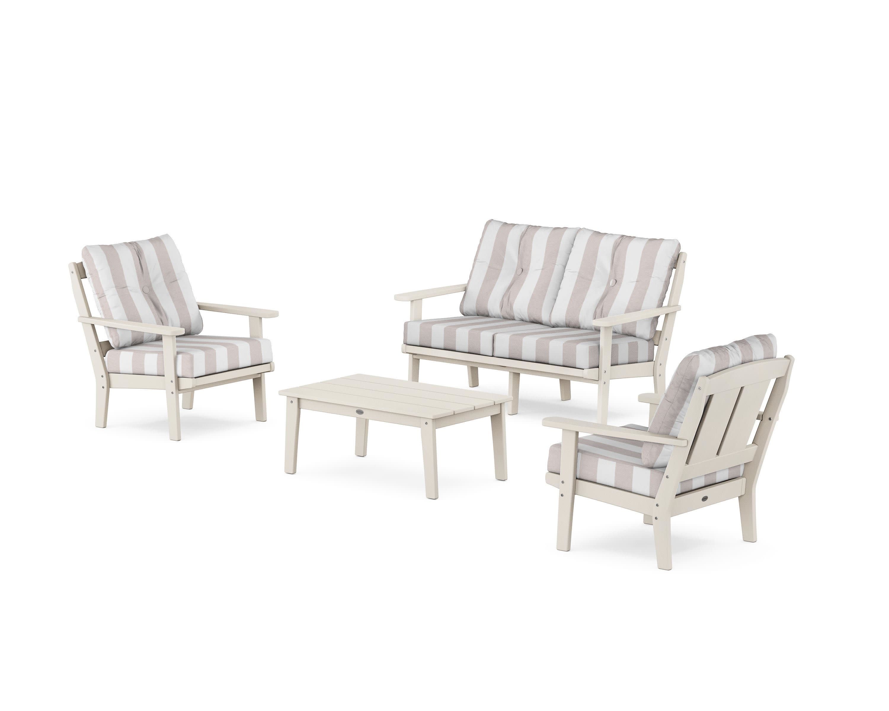 Mission 4-Piece Deep Seating Set with Loveseat in Sand / Cabana Stripe Dune Burlap