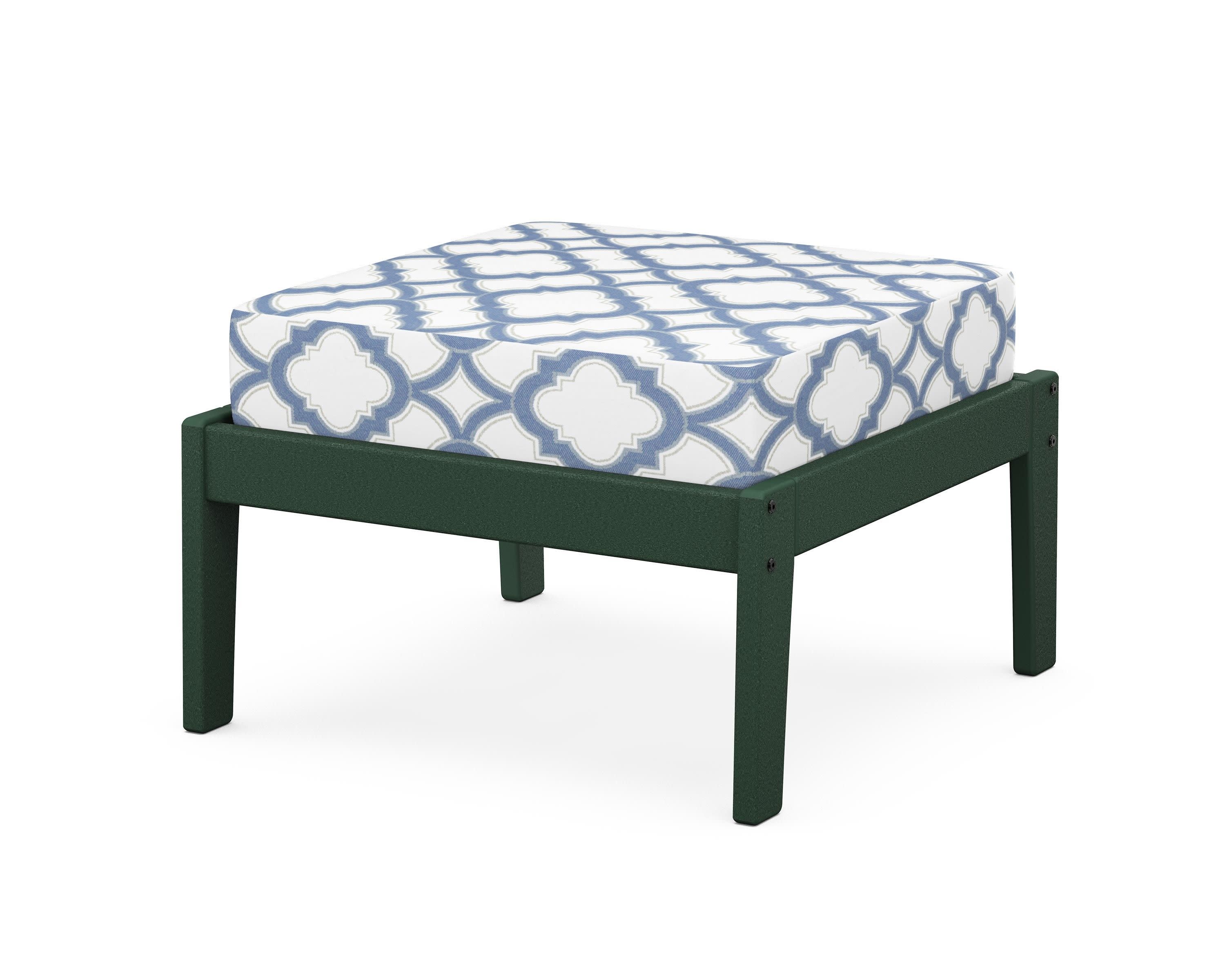 Deep Seating Ottoman in Green / Trellis Sky Blue