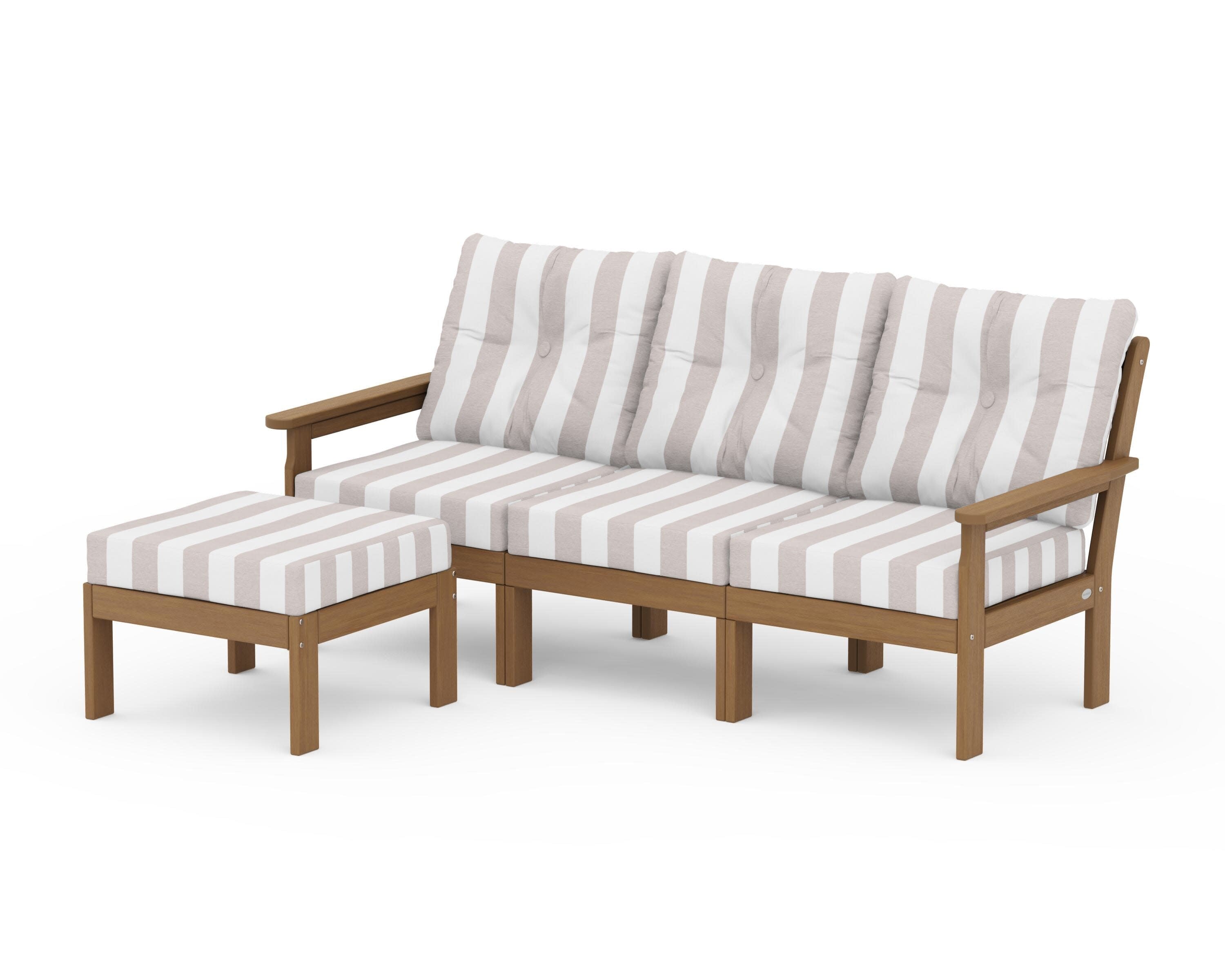 Vineyard 4-Piece Sectional with Ottoman in Natural / Cabana Stripe Dune Burlap
