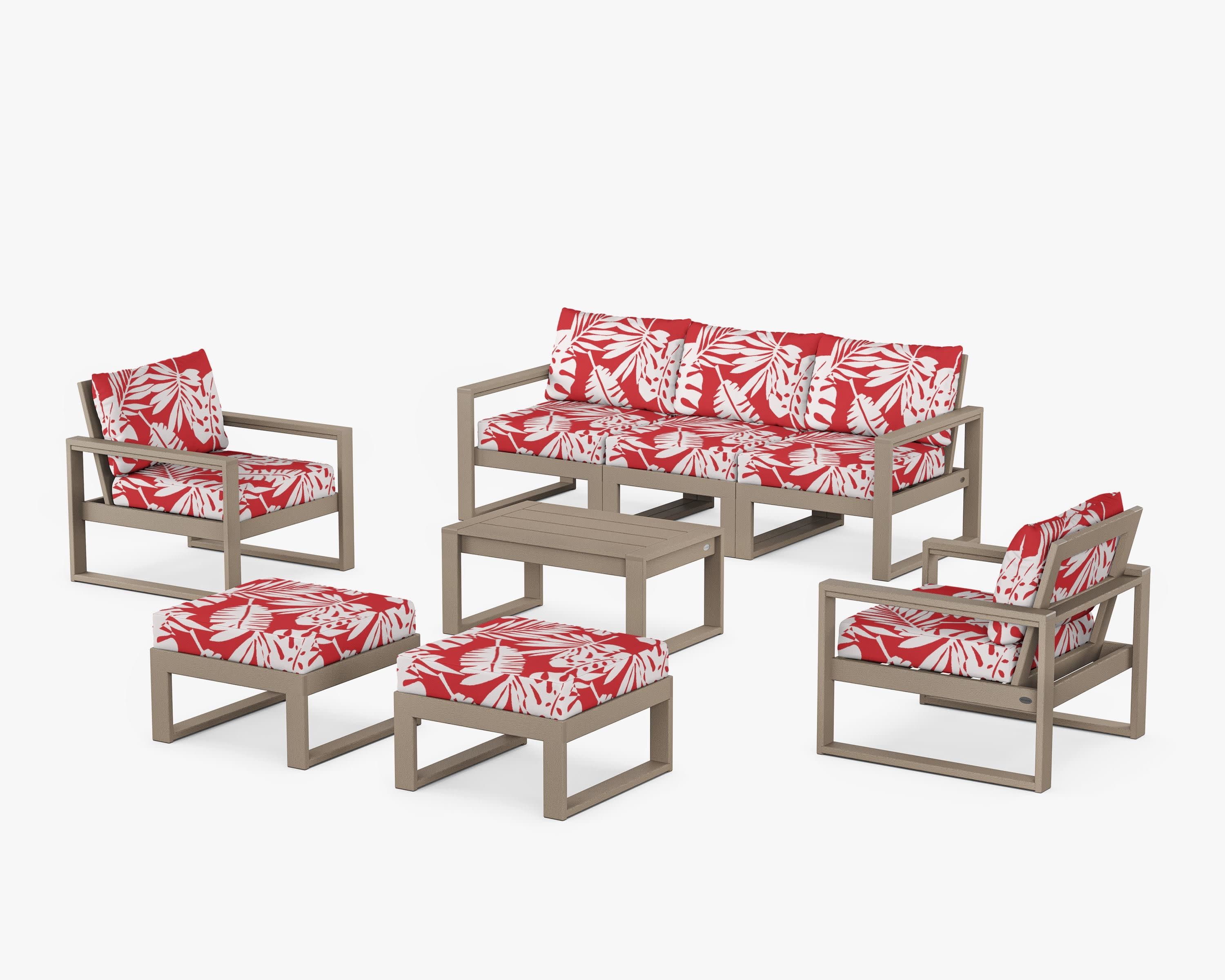 EDGE Sectional 8-Piece Lounge Sofa Set in Vintage Sahara / Leaf Crimson