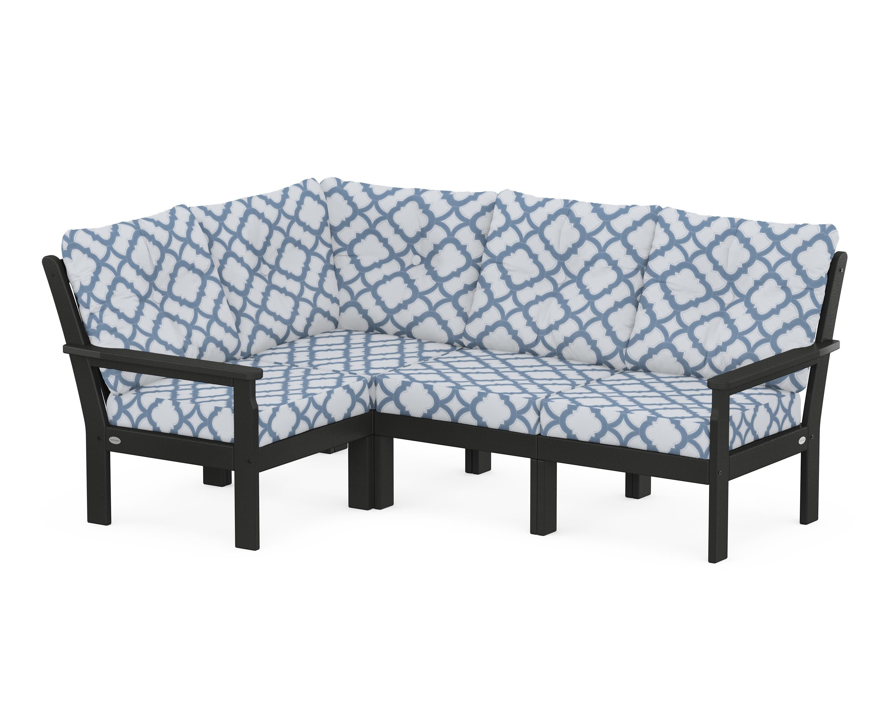 Vineyard 4-Piece Sectional in Black / Trellis Sky Blue