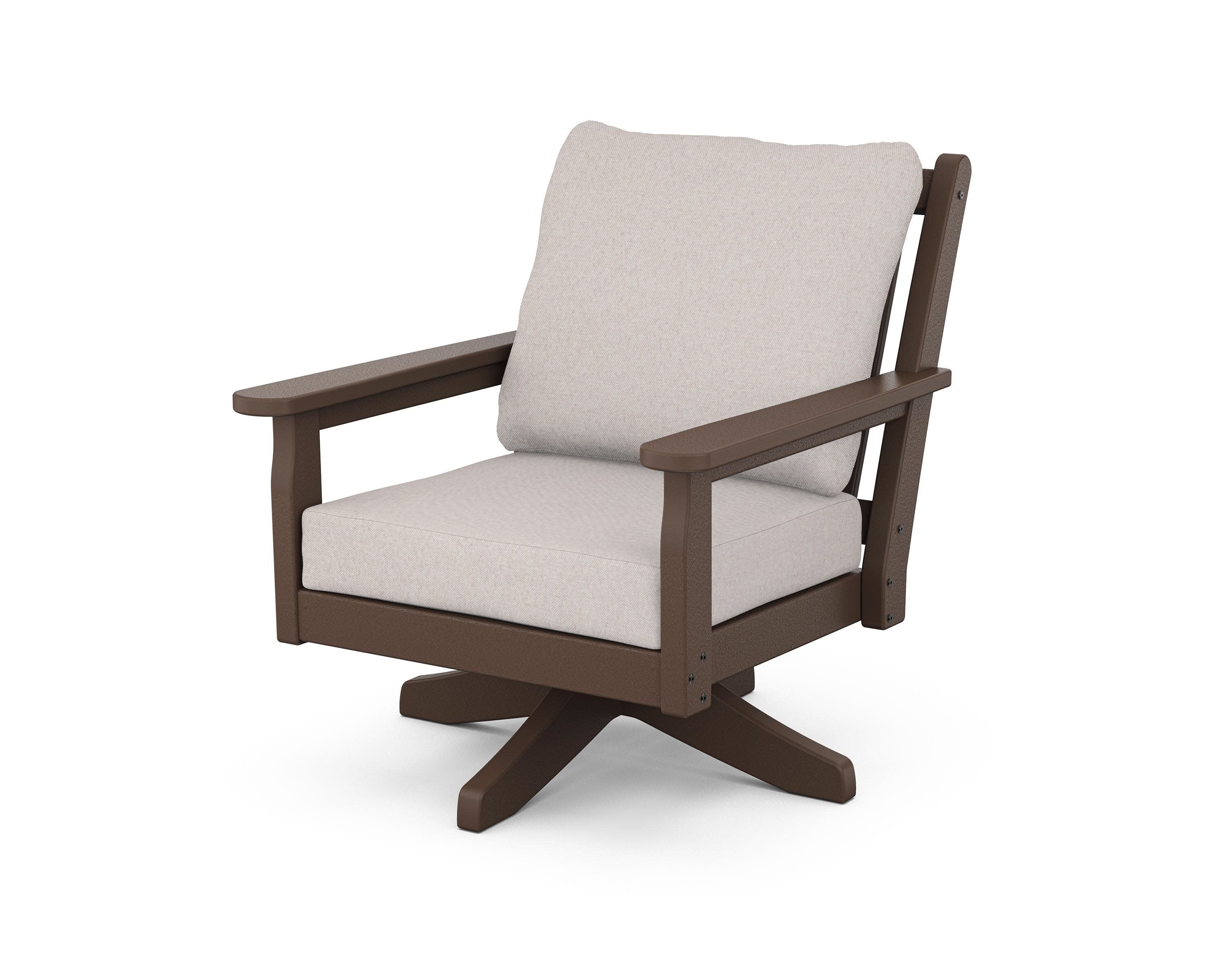 Chippendale Deep Seating Swivel Chair in Mahogany / Dune Burlap
