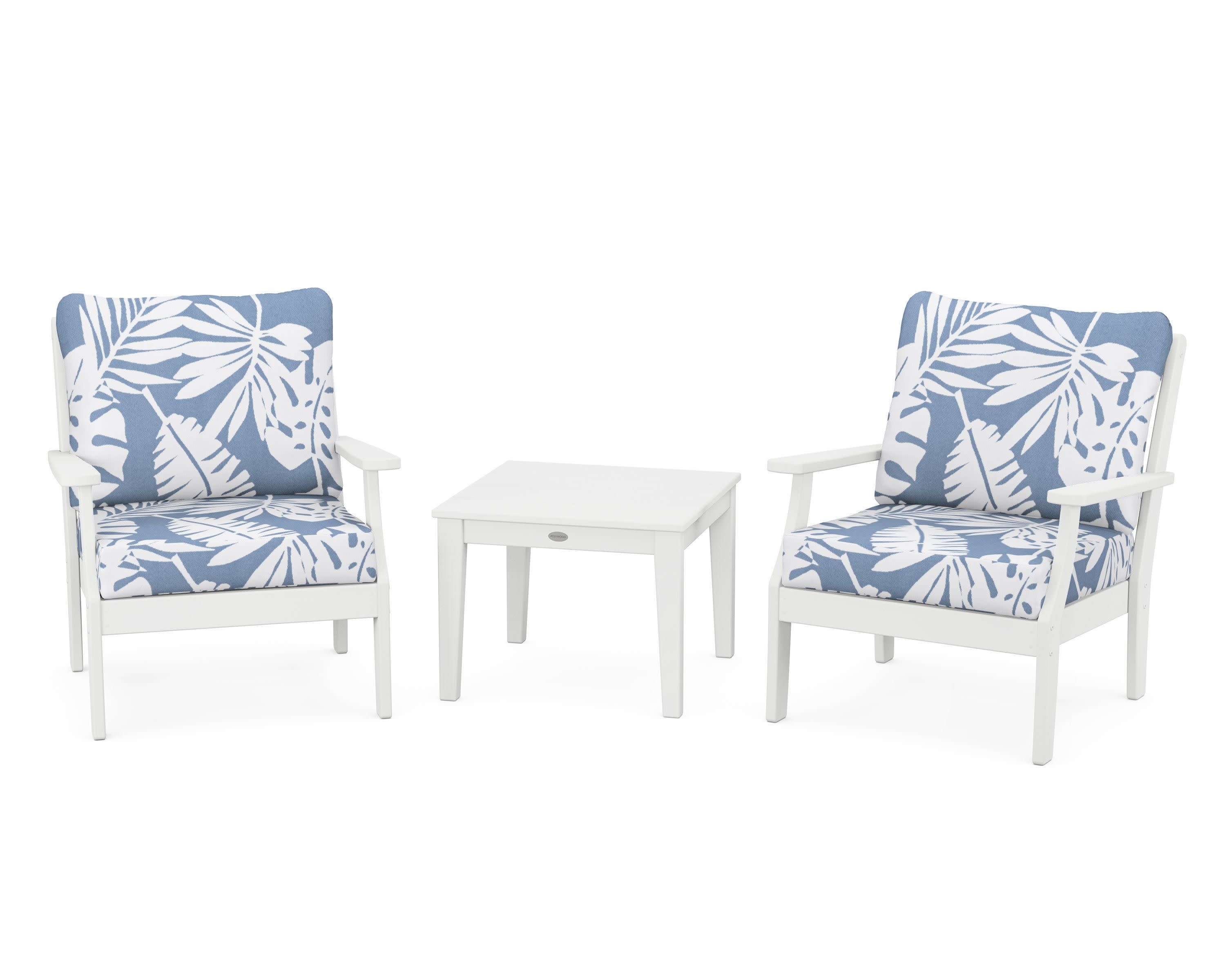 Braxton 3-Piece Deep Seating Set in White / Leaf Sky Blue