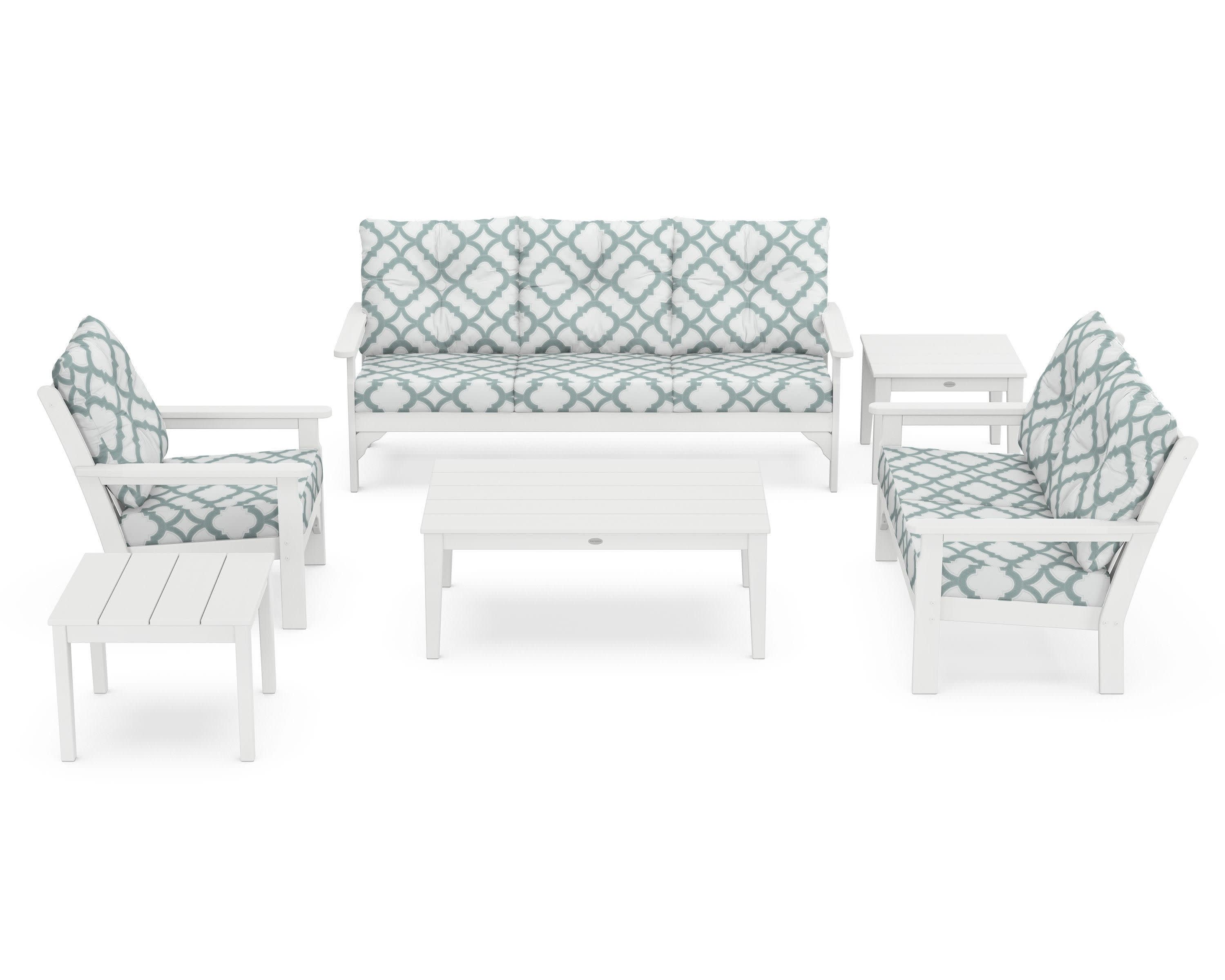 Vineyard 6-Piece Deep Seating Set in White / Trellis Glacier Spa