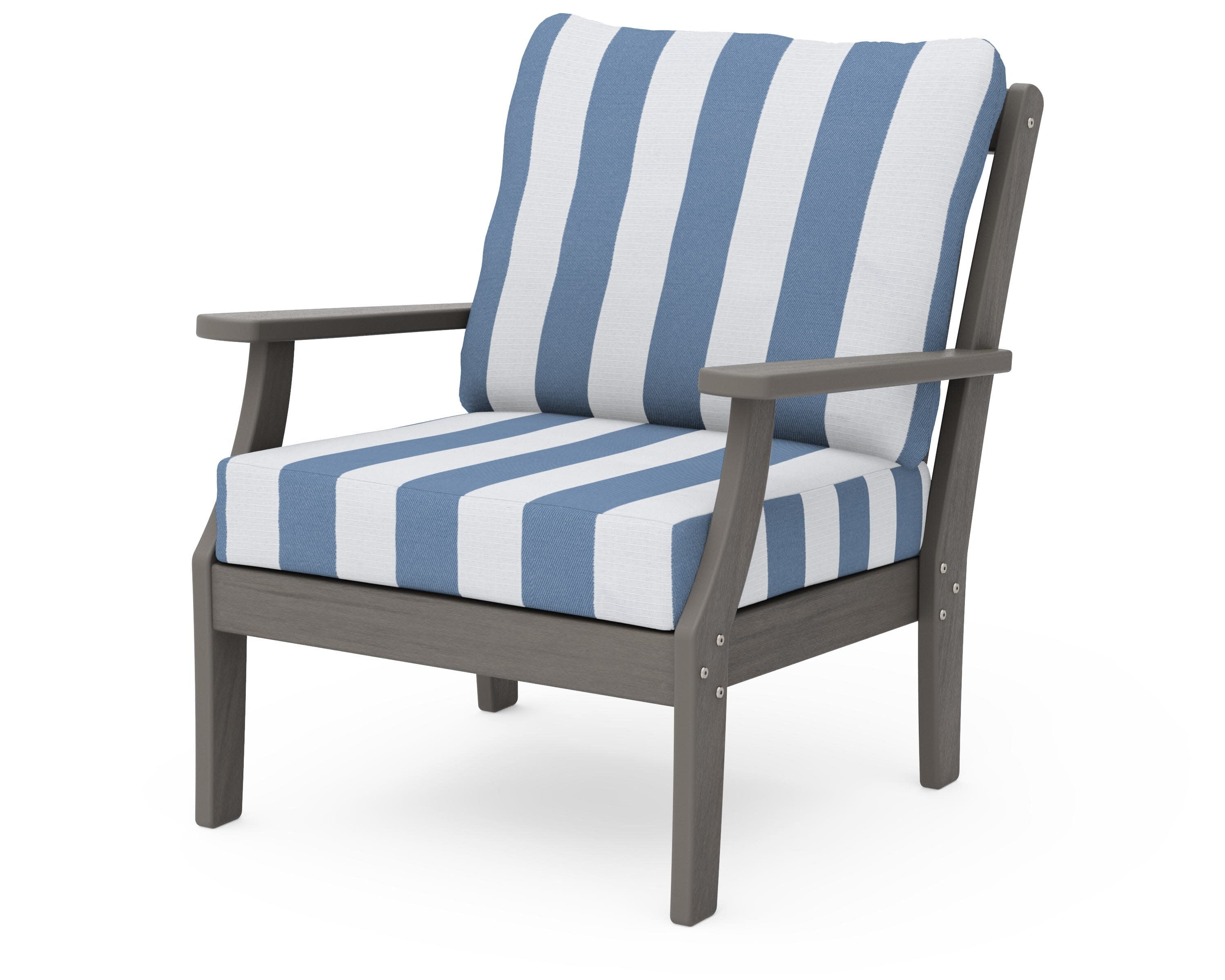 Braxton Deep Seating Chair in Driftwood / Cabana Stripe Sky Blue