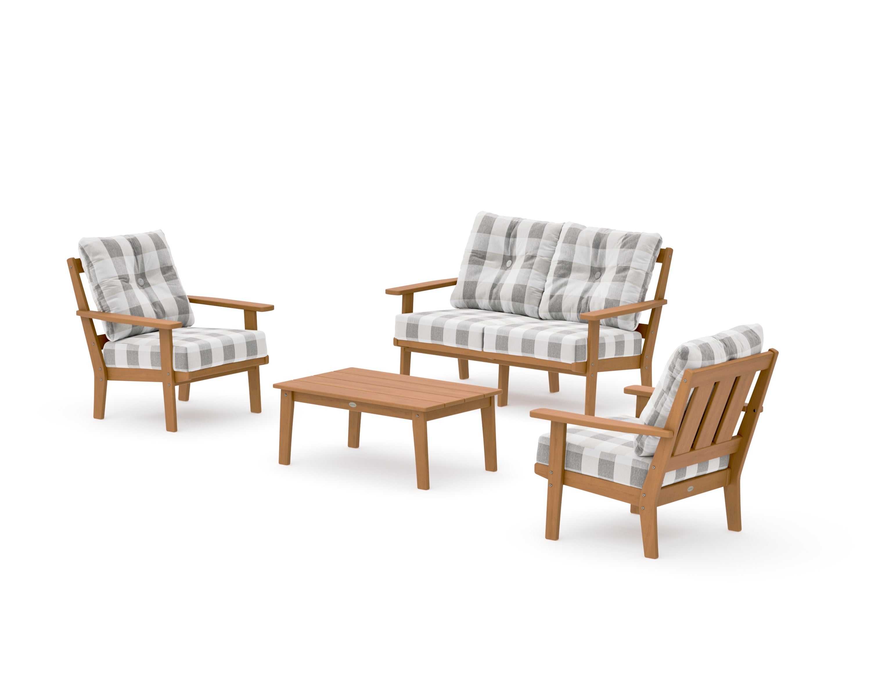 Oxford 4-Piece Deep Seating Set with Loveseat in Natural / Buffalo Plaid Grey Mist