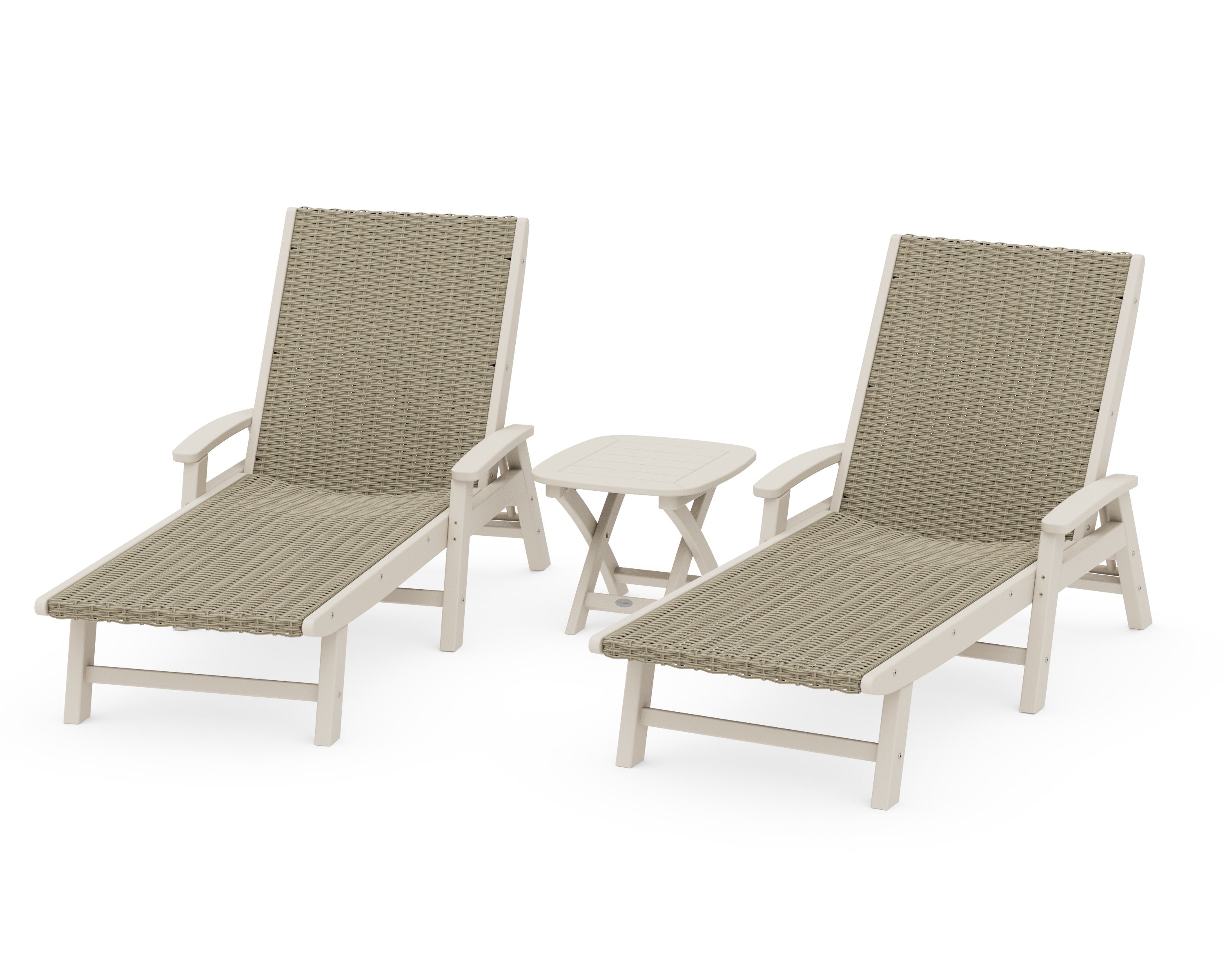 3 - Piece Coastal Woven Chaise with Arms Chaise Lounge Set in Sand / Dune Grass