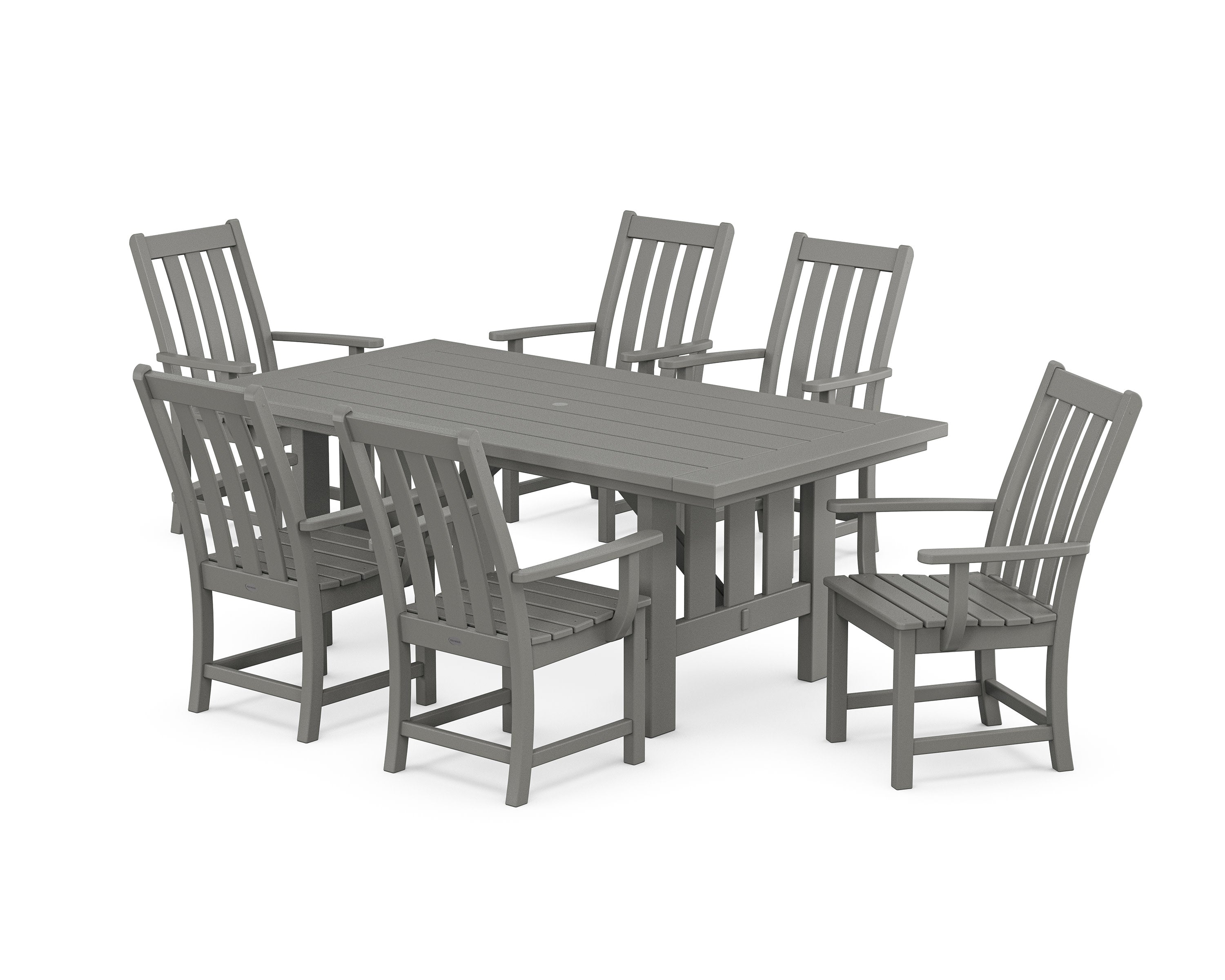 Vineyard Arm Chair 7-Piece Mission Dining Set in Slate Grey