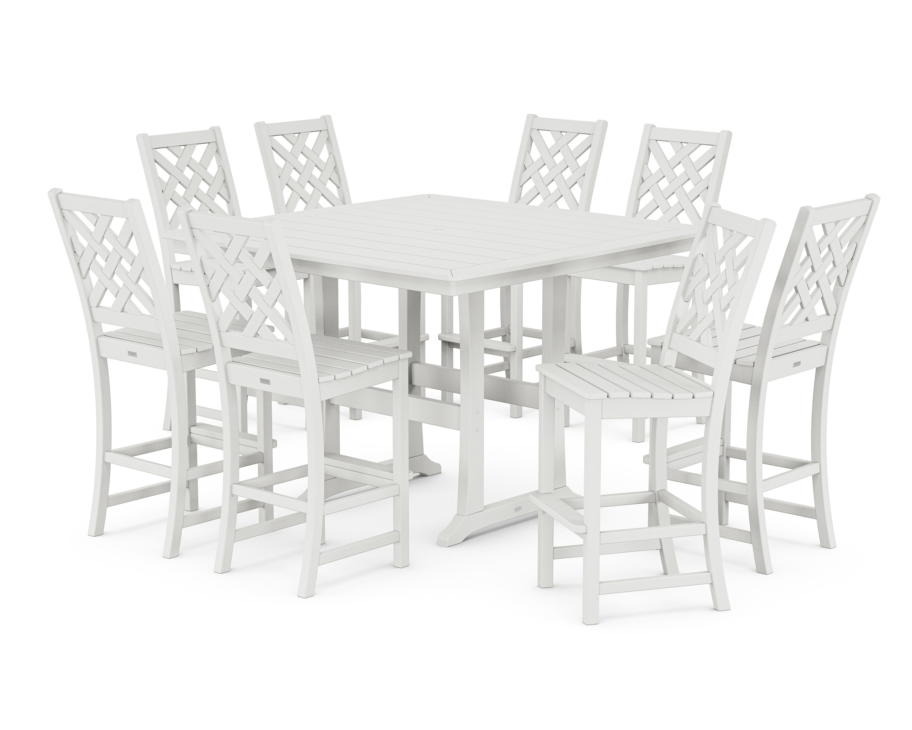 Wovendale Side Chair 9-Piece Square Bar Set with Trestle Legs in White