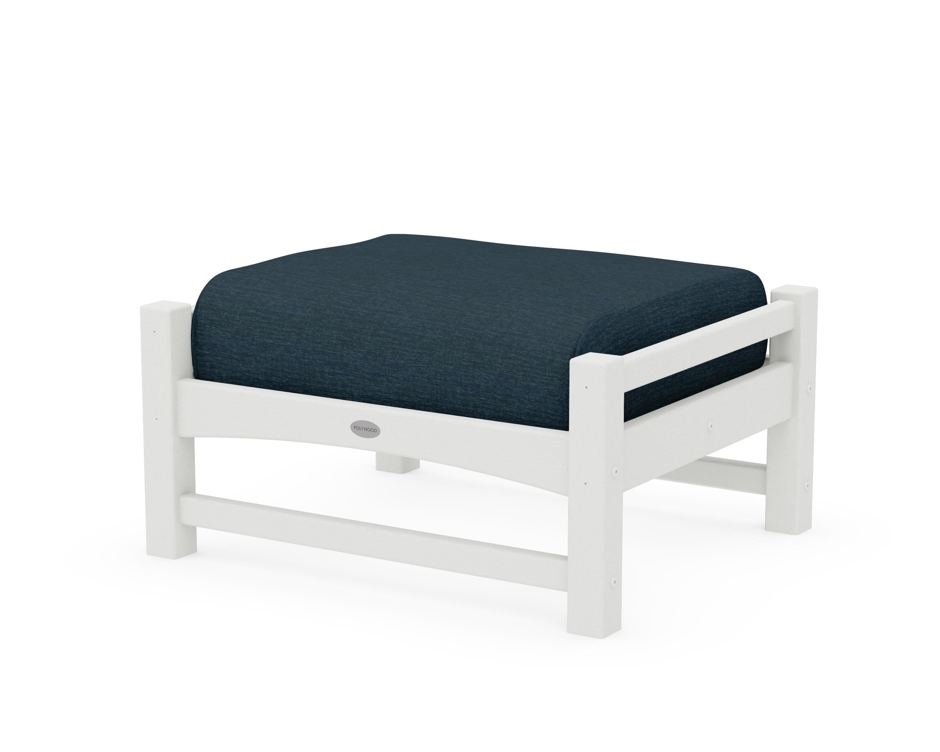 Club Ottoman in Vintage White / Platform Indigo