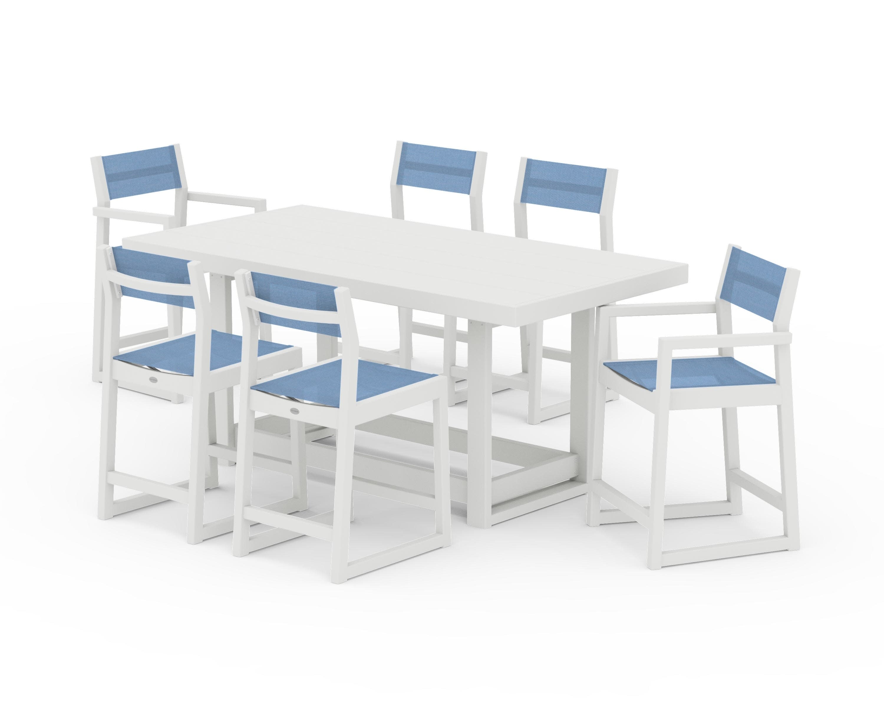 EDGE Sling 7-Piece Counter Table Set in Vintage White / Poolside Sling