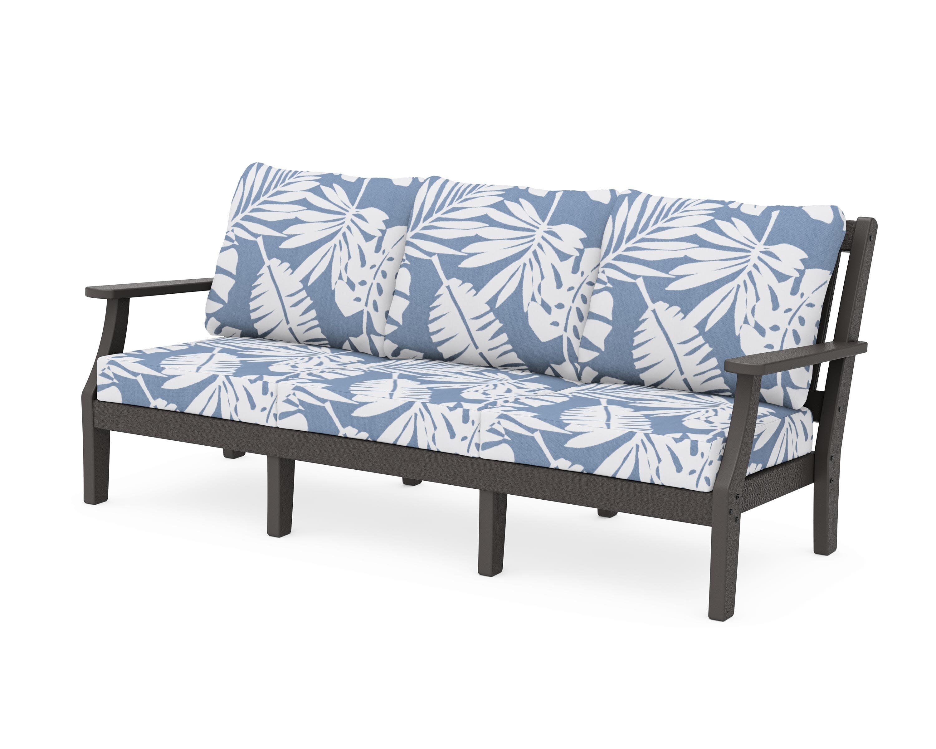 Chinoiserie Deep Seating Sofa in Vintage Coffee / Leaf Sky Blue