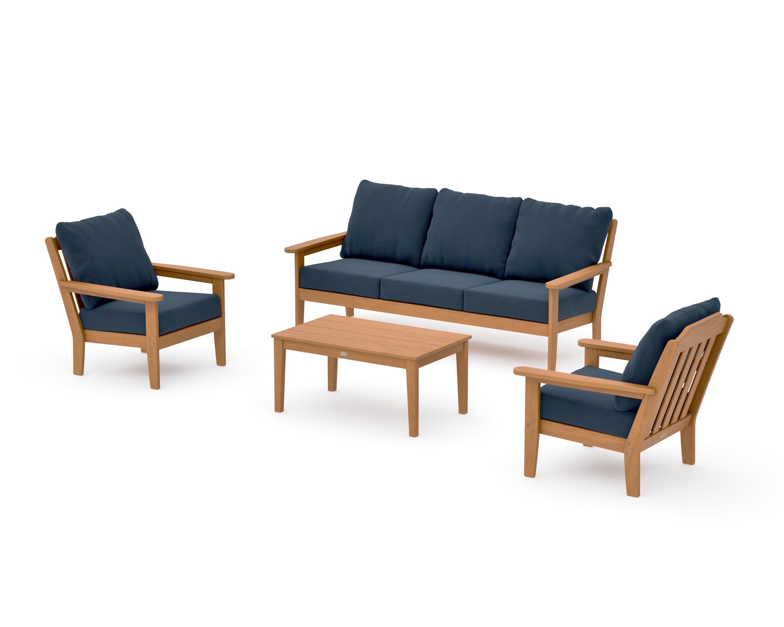 Cottage 4-Piece Deep Seating Set with Sofa in Natural / Marine Indigo