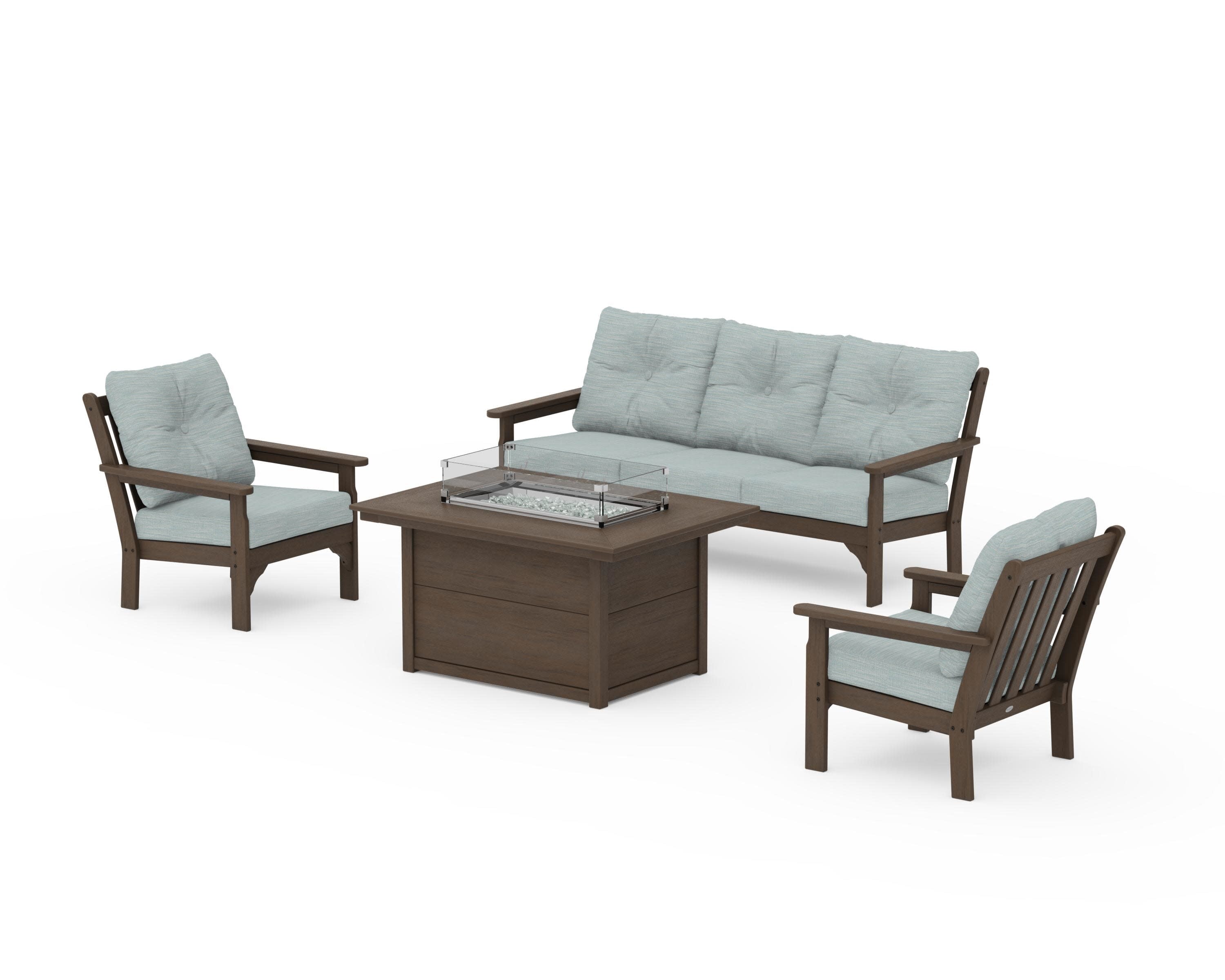 Vineyard Deep Seating Fire Pit Table Set in Kona / Soothe Mist