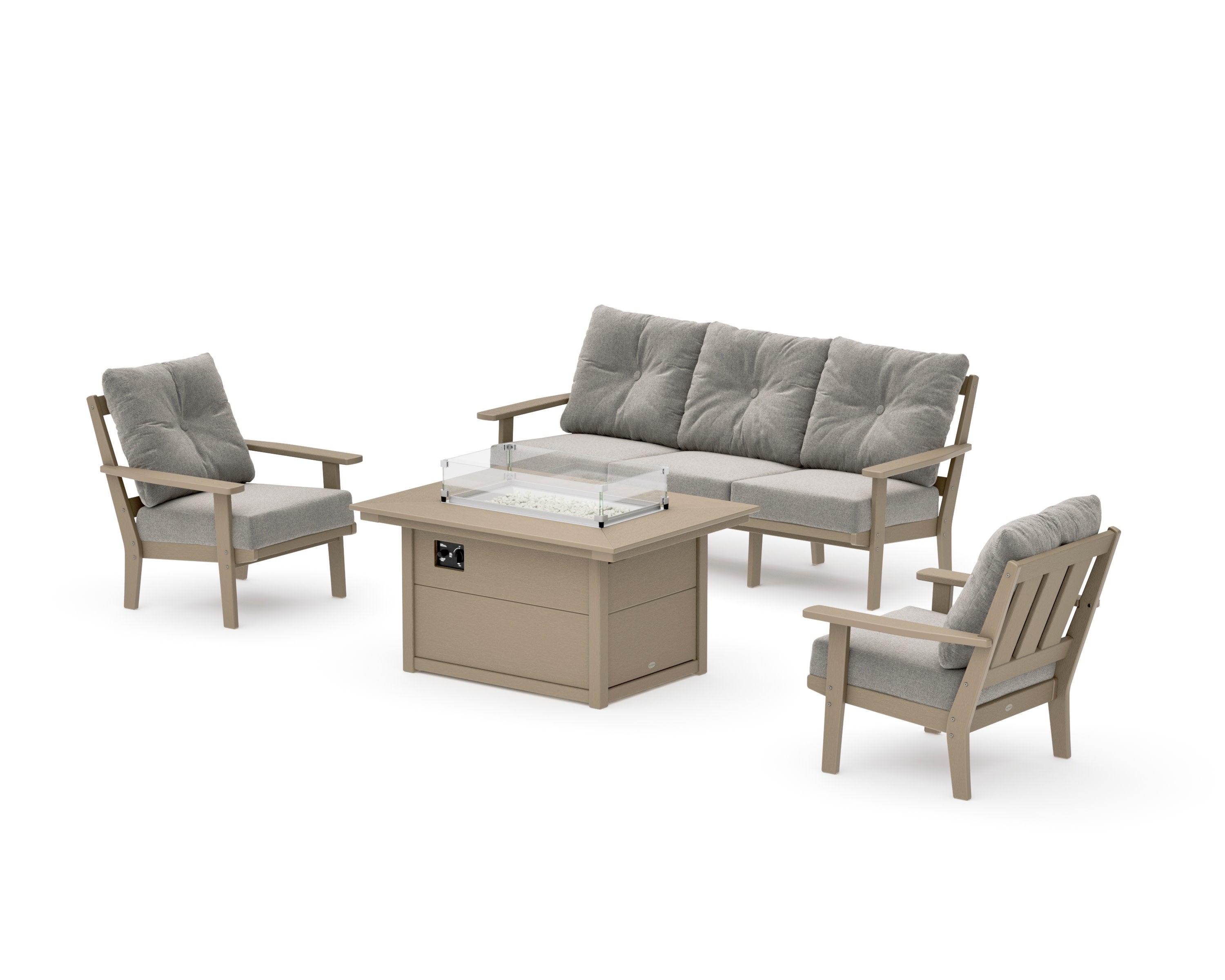 Oxford Deep Seating Fire Pit Table Set in Vintage Sahara / Weathered Tweed
