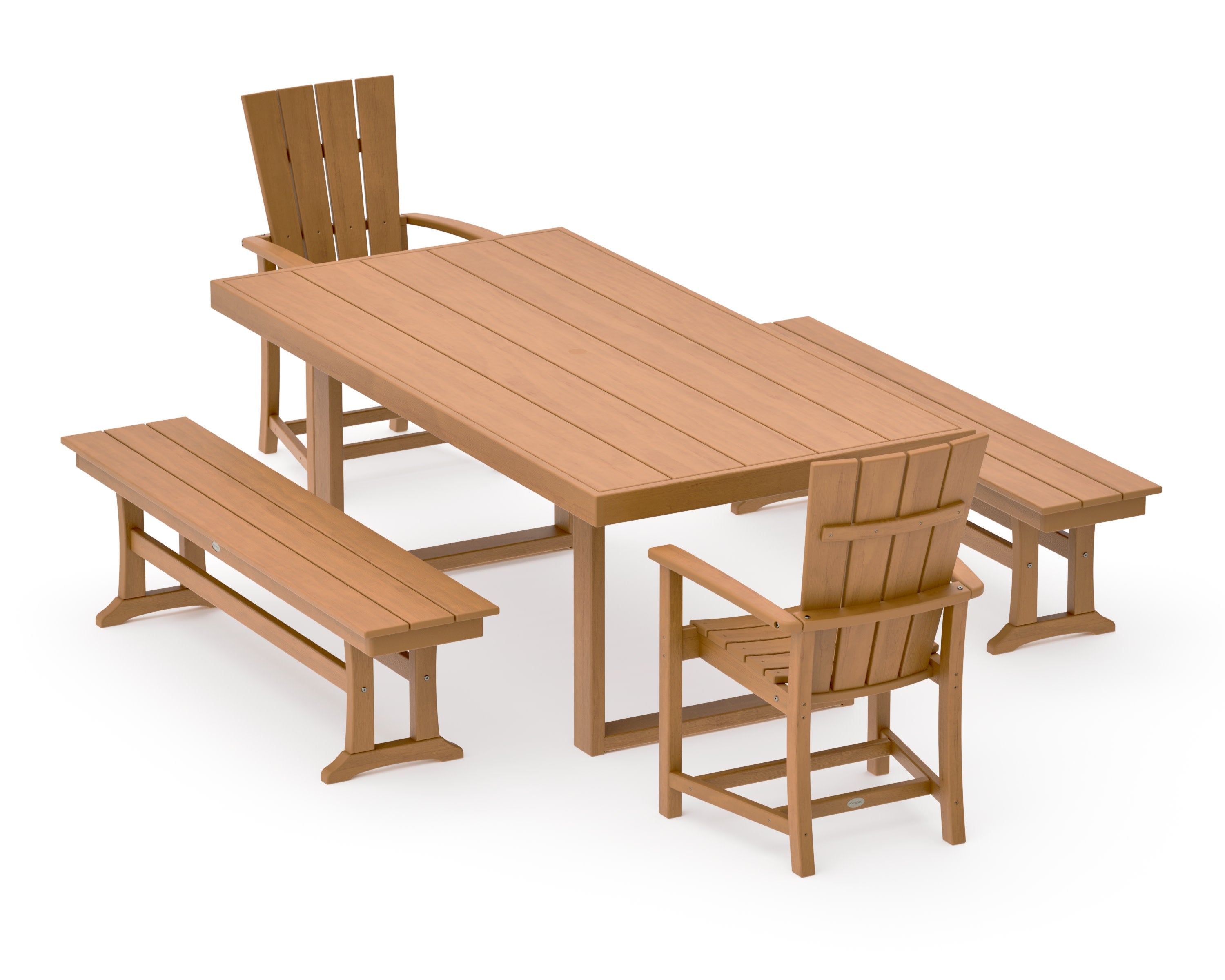 Quattro 5-Piece Dining Set with Benches in Natural
