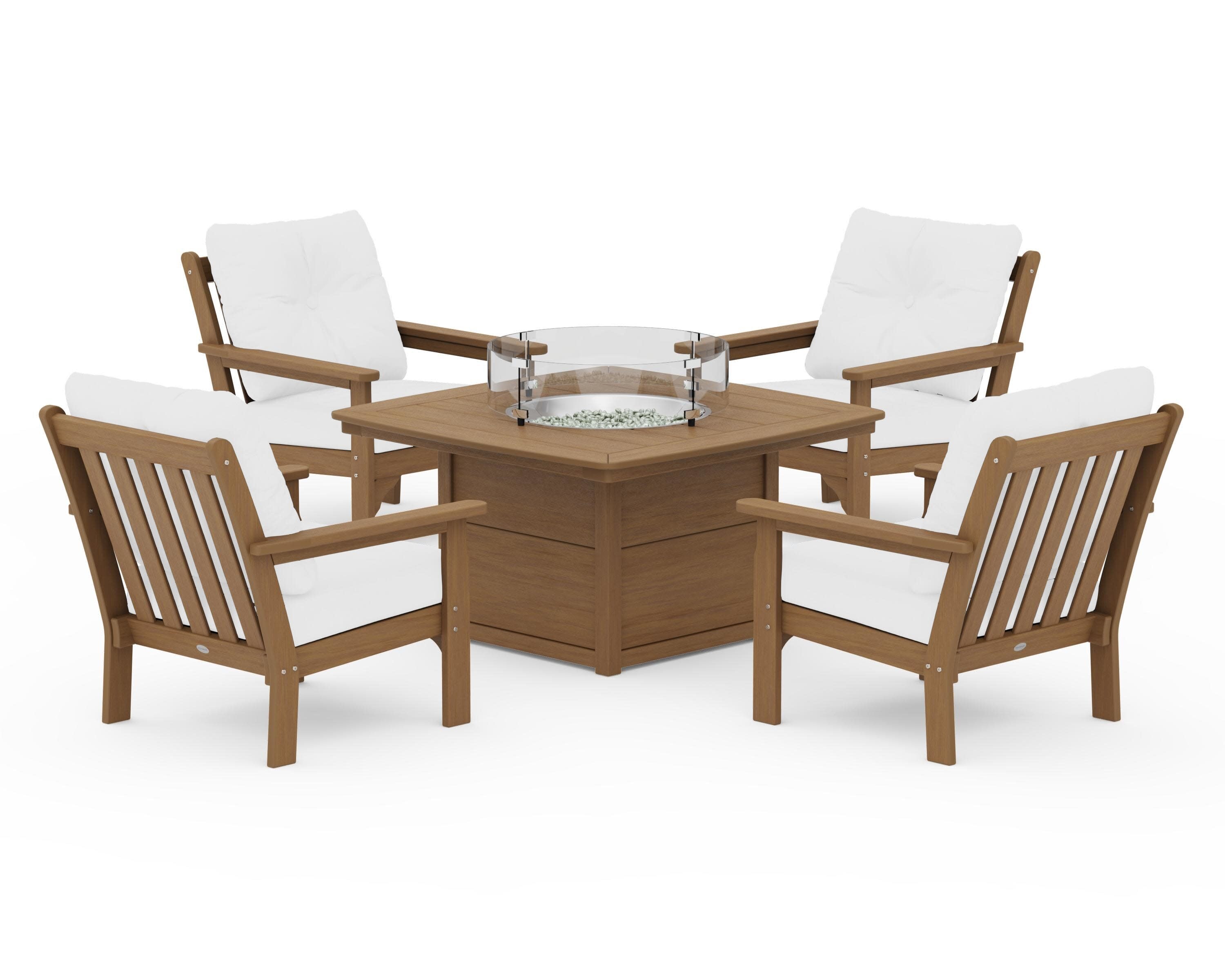 Vineyard 5-Piece Conversation Set with Fire Pit Table in Natural / Natural
