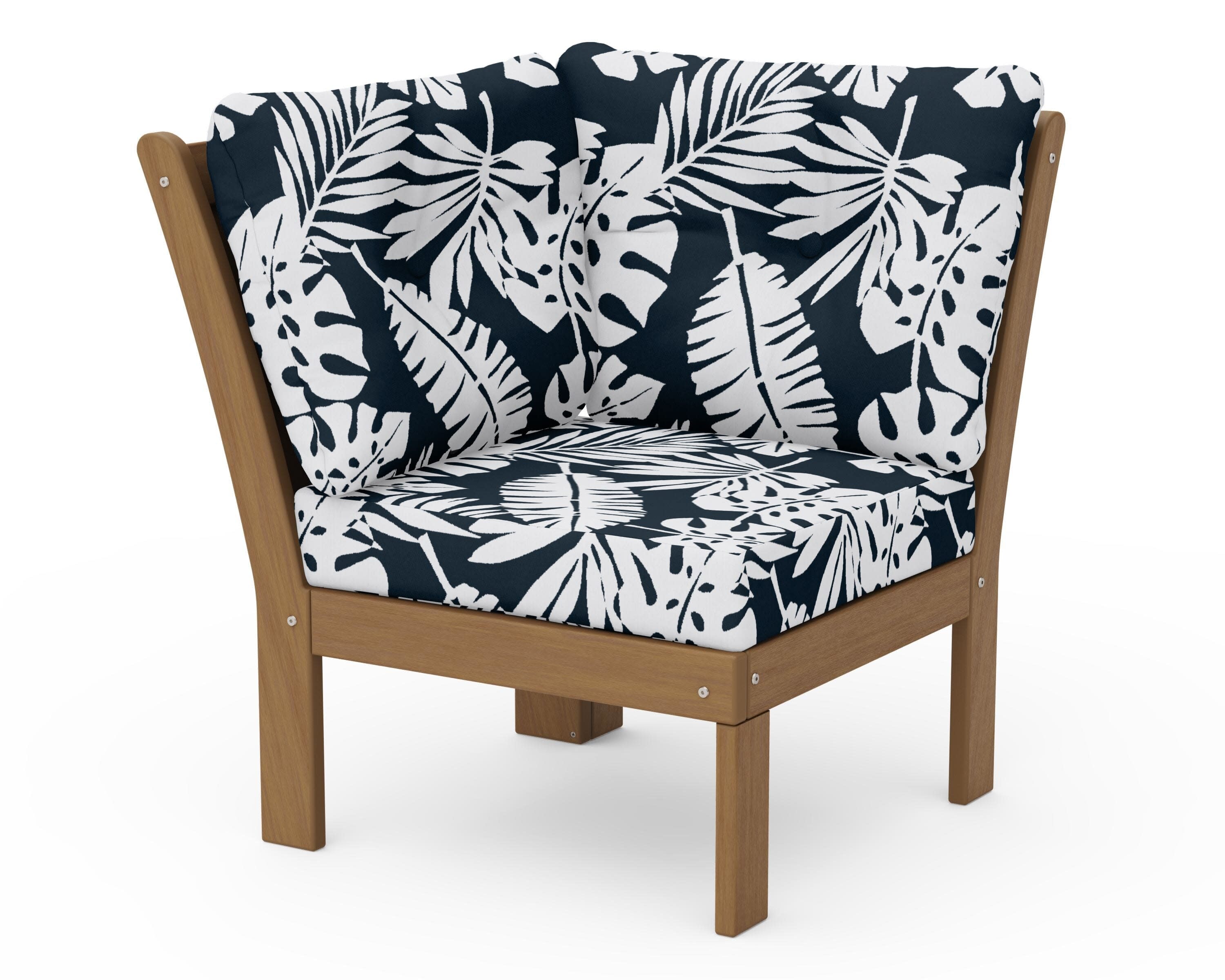 Vineyard Modular Corner Chair in Natural / Leaf Marine Indigo