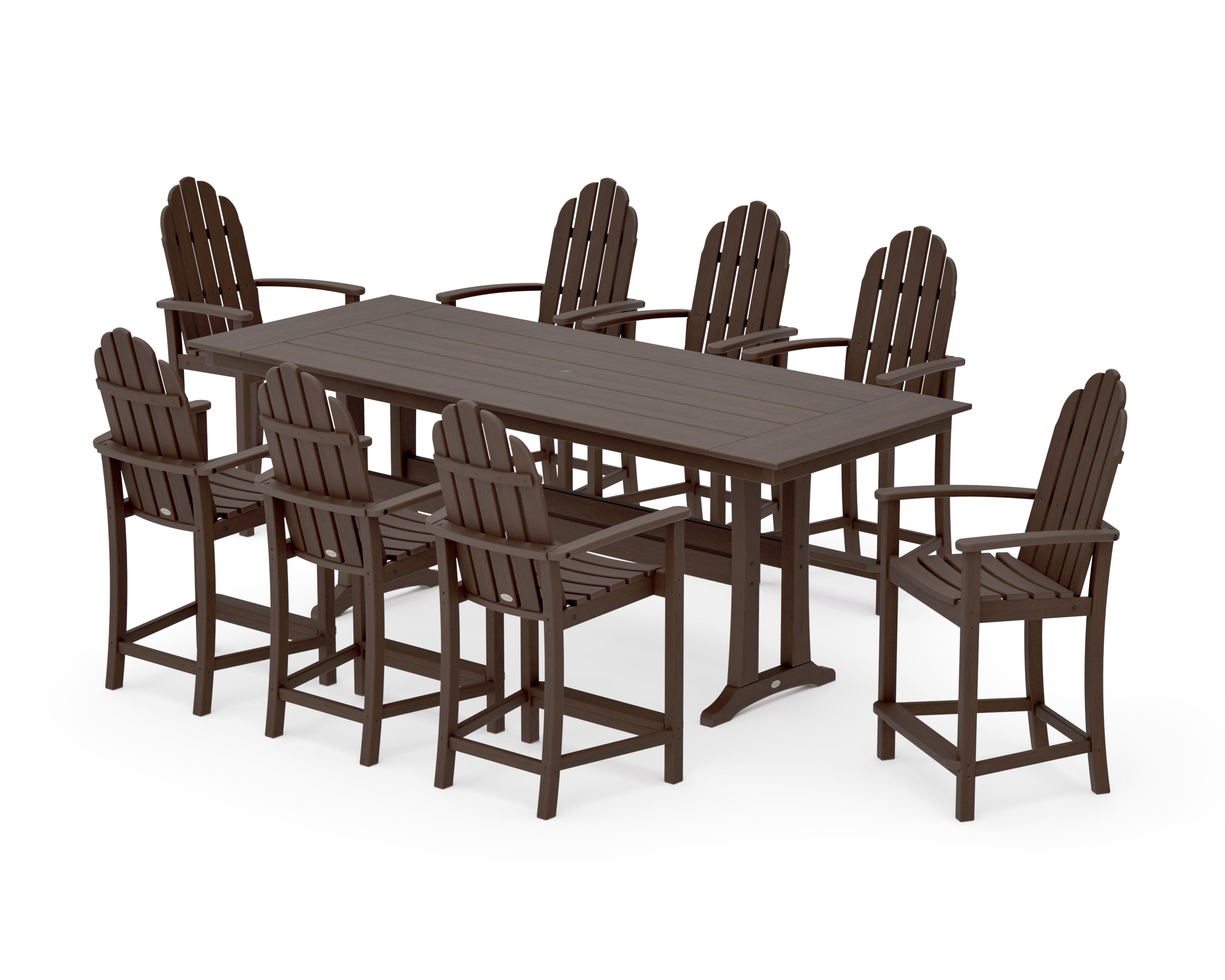 Classic Adirondack 9-Piece Farmhouse Counter Set with Trestle Legs in Kona
