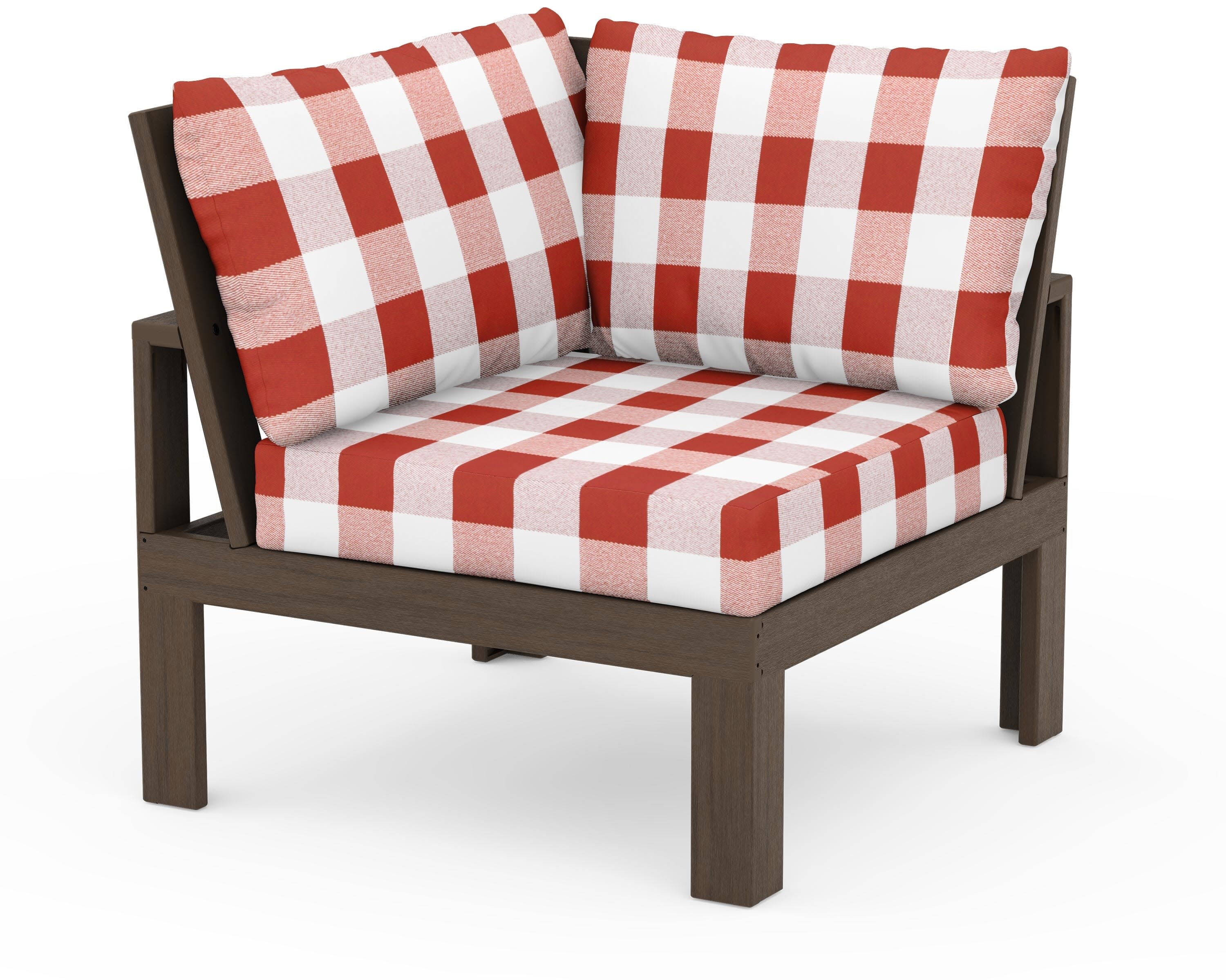 Modular Corner Chair in Kona / Buffalo Plaid Crimson