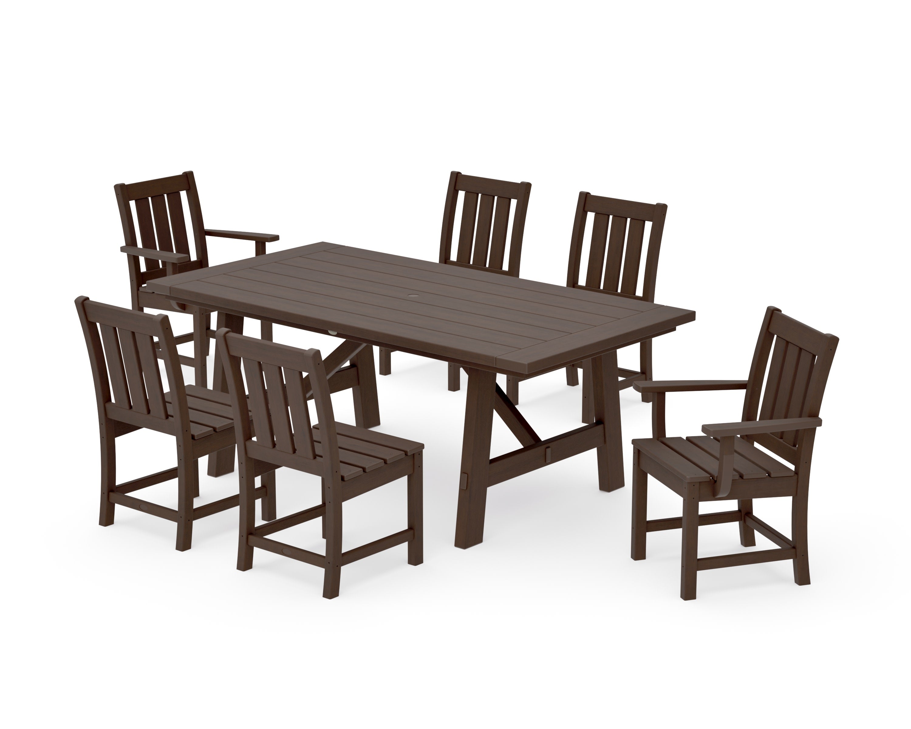 Oxford Arm Chair 7-Piece Rustic Farmhouse Dining Set in Kona