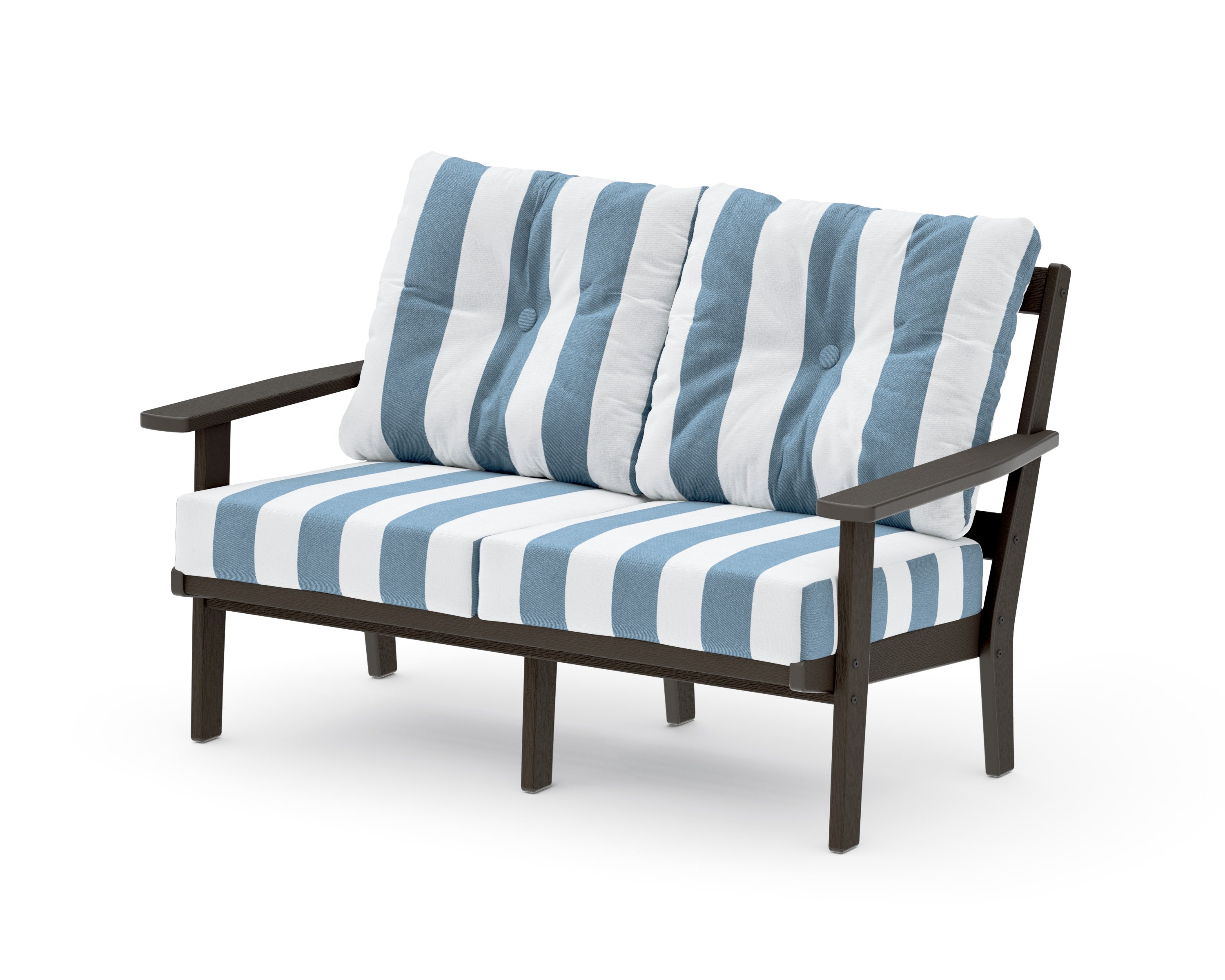 Oxford Deep SeatingLoveseat in Vintage Coffee / Cabana Stripe Sky Blue