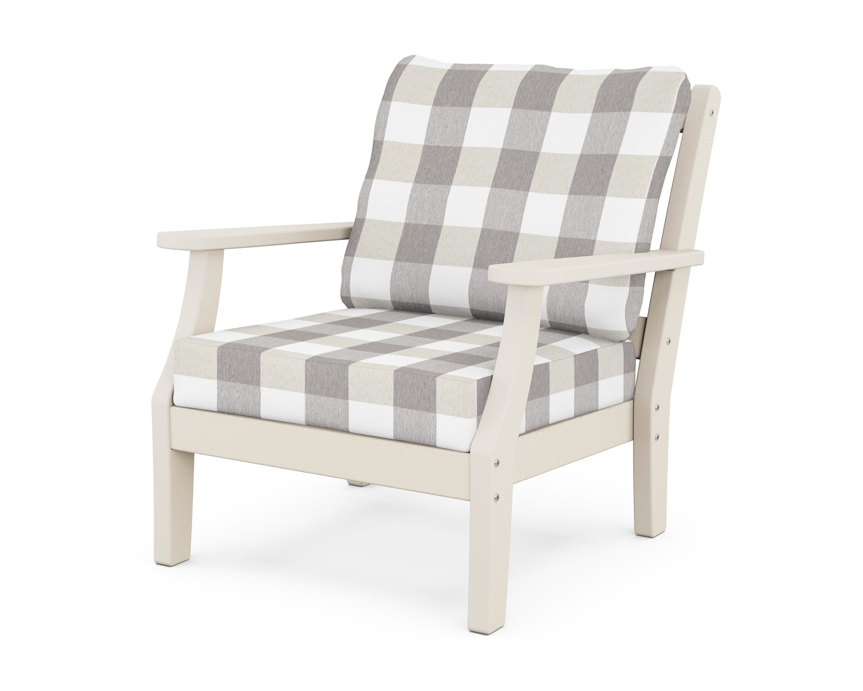 Chinoiserie Deep Seating Chair in Sand / Buffalo Plaid Grey Mist