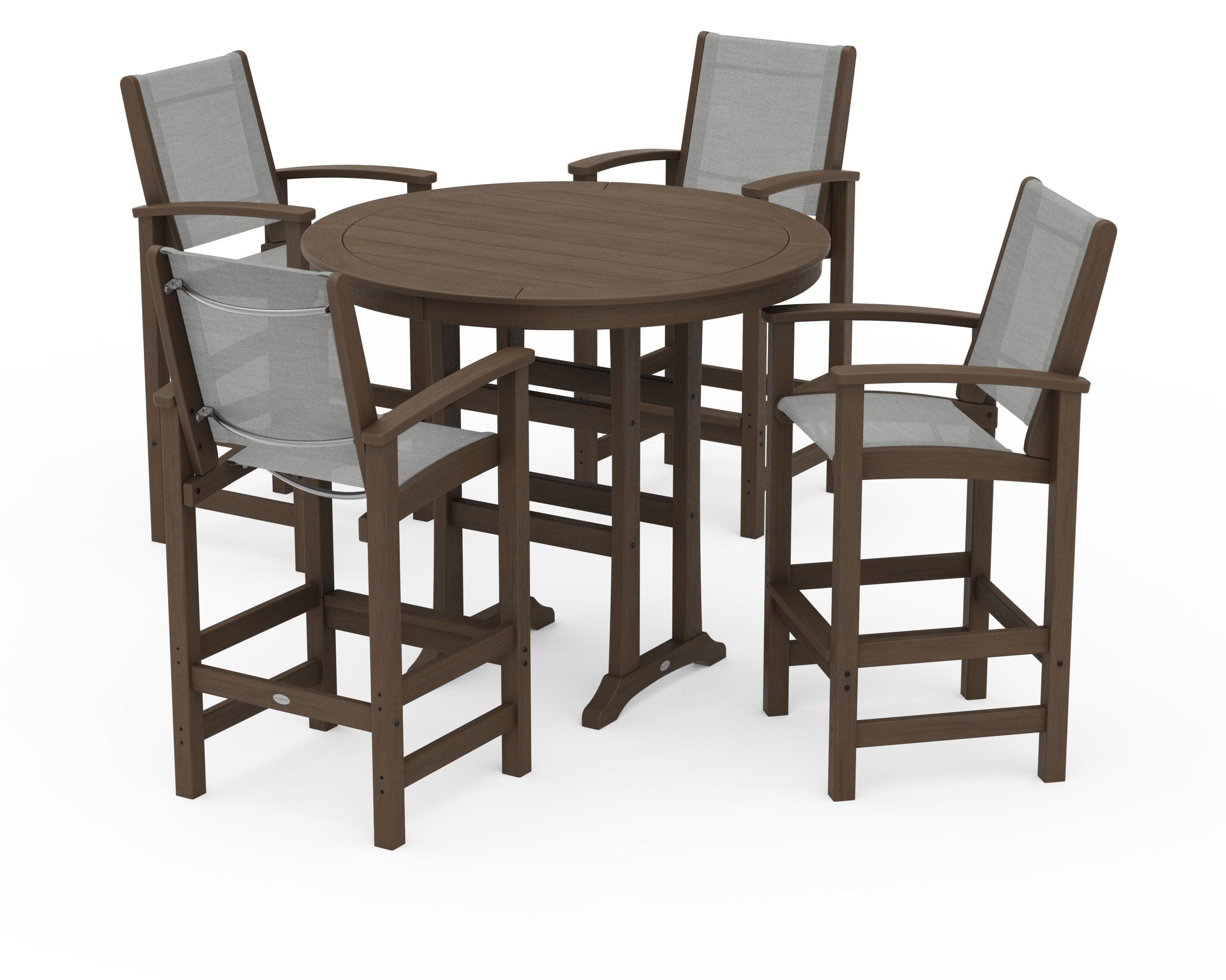 Coastal 5-Piece Nautical Trestle Bar Set in Kona / Metallic Sling
