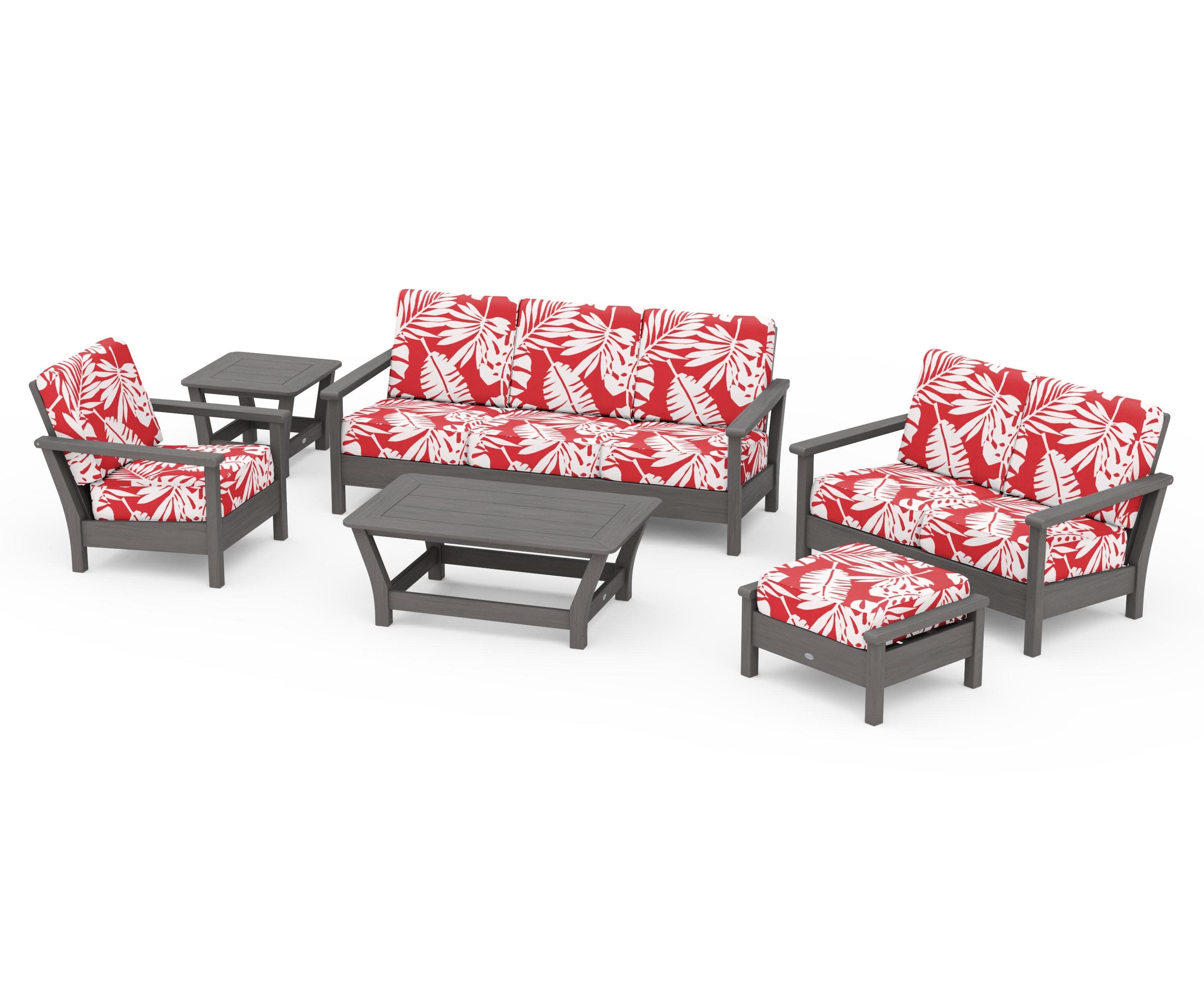 Harbour 6-Piece Outdoor Living Set in Driftwood / Leaf Crimson