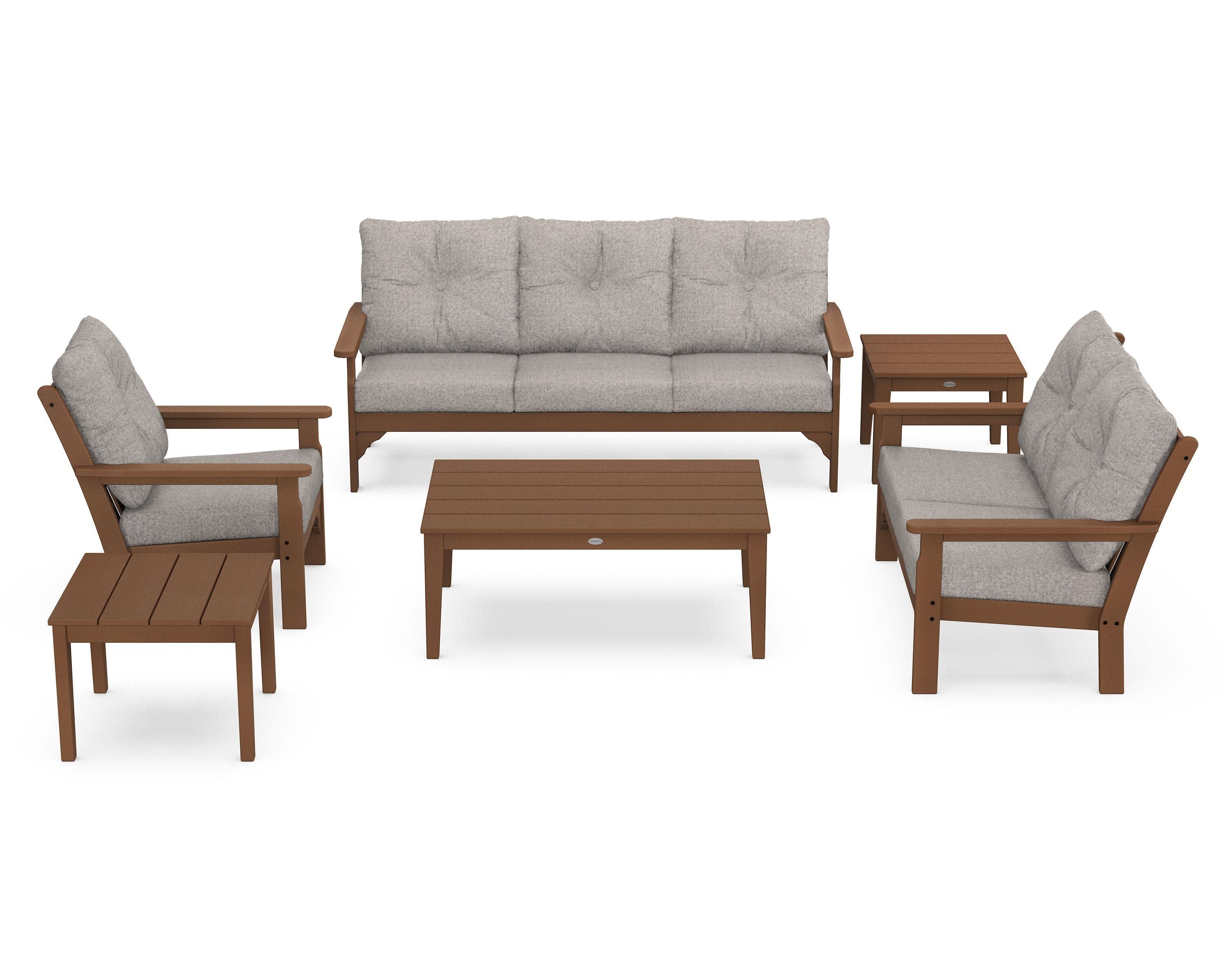 Vineyard 6-Piece Deep Seating Set in Teak / Weathered Tweed