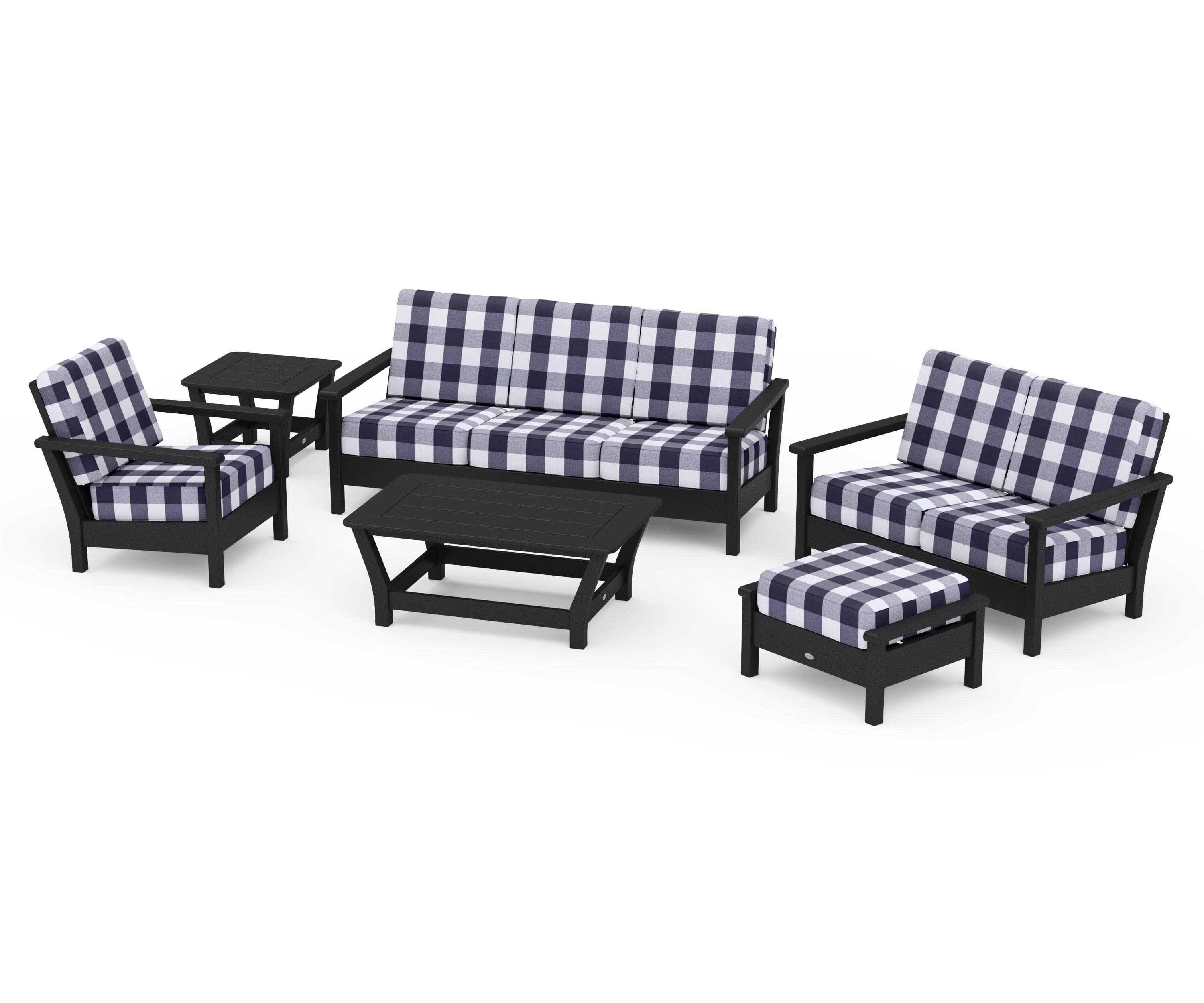Harbour 6-Piece Outdoor Living Set in Black / Buffalo Plaid Navy