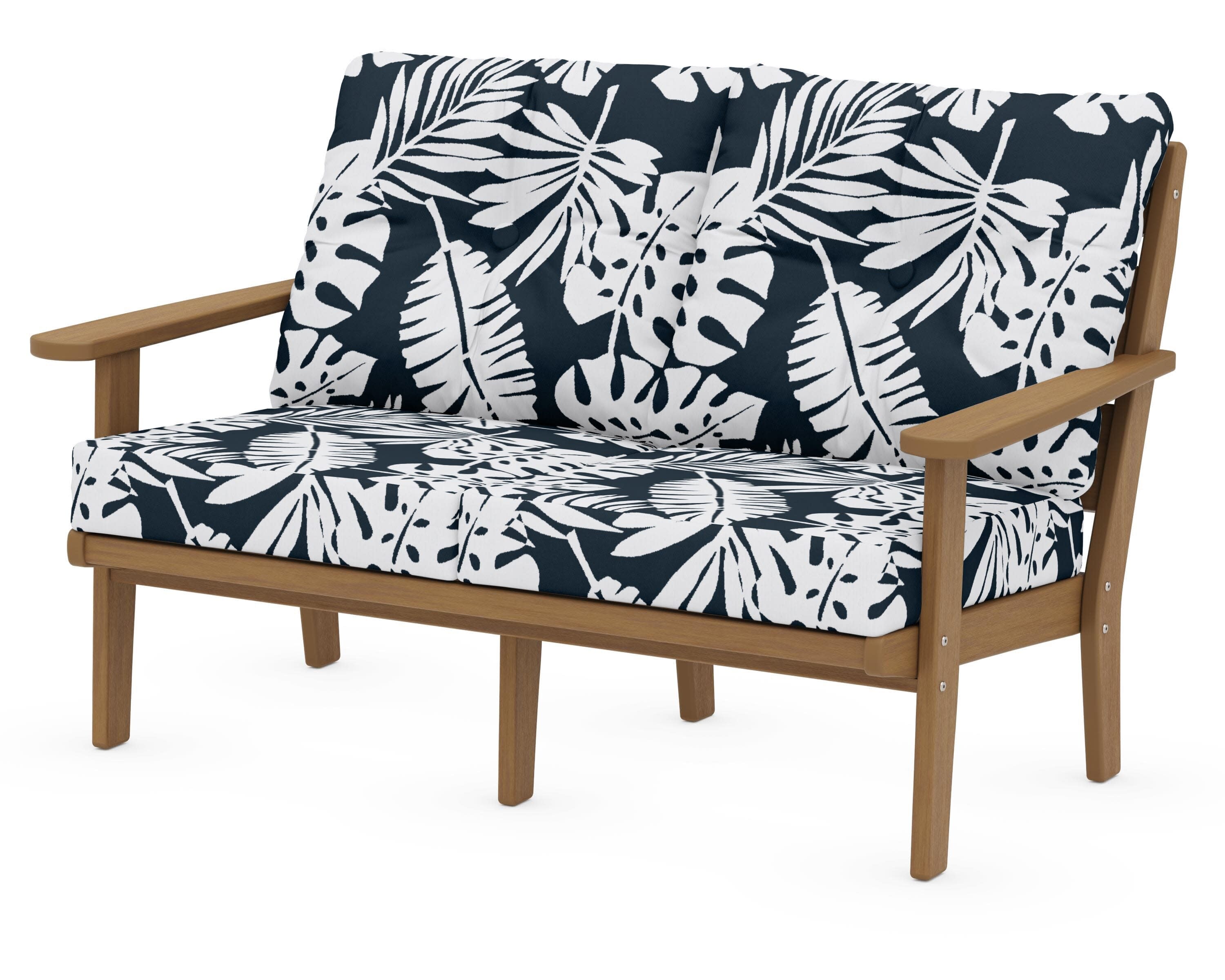 Lakeside Deep Seating Loveseat in Natural / Leaf Marine Indigo