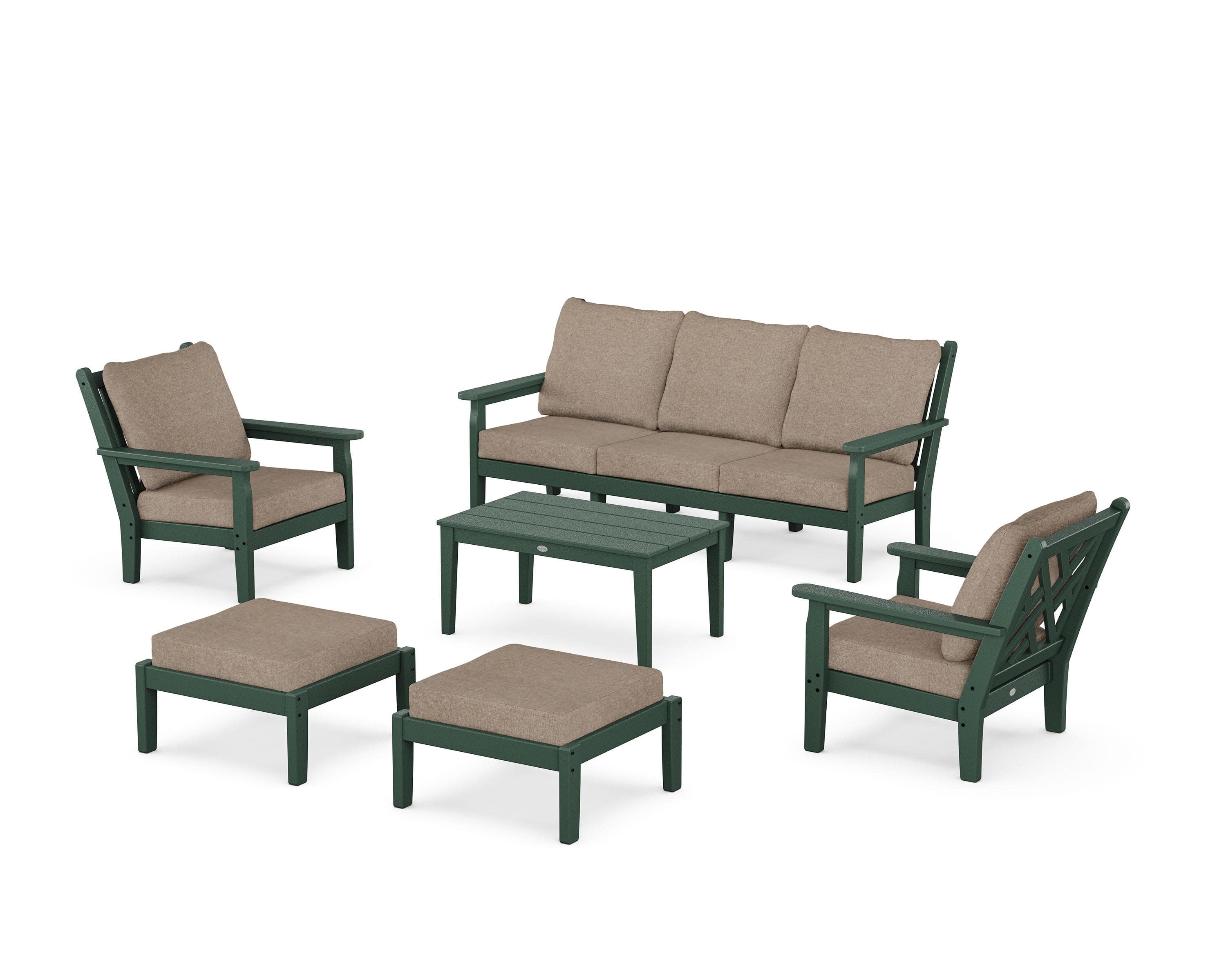 Chippendale 6-Piece Lounge Sofa Set in Green / Spiced Burlap
